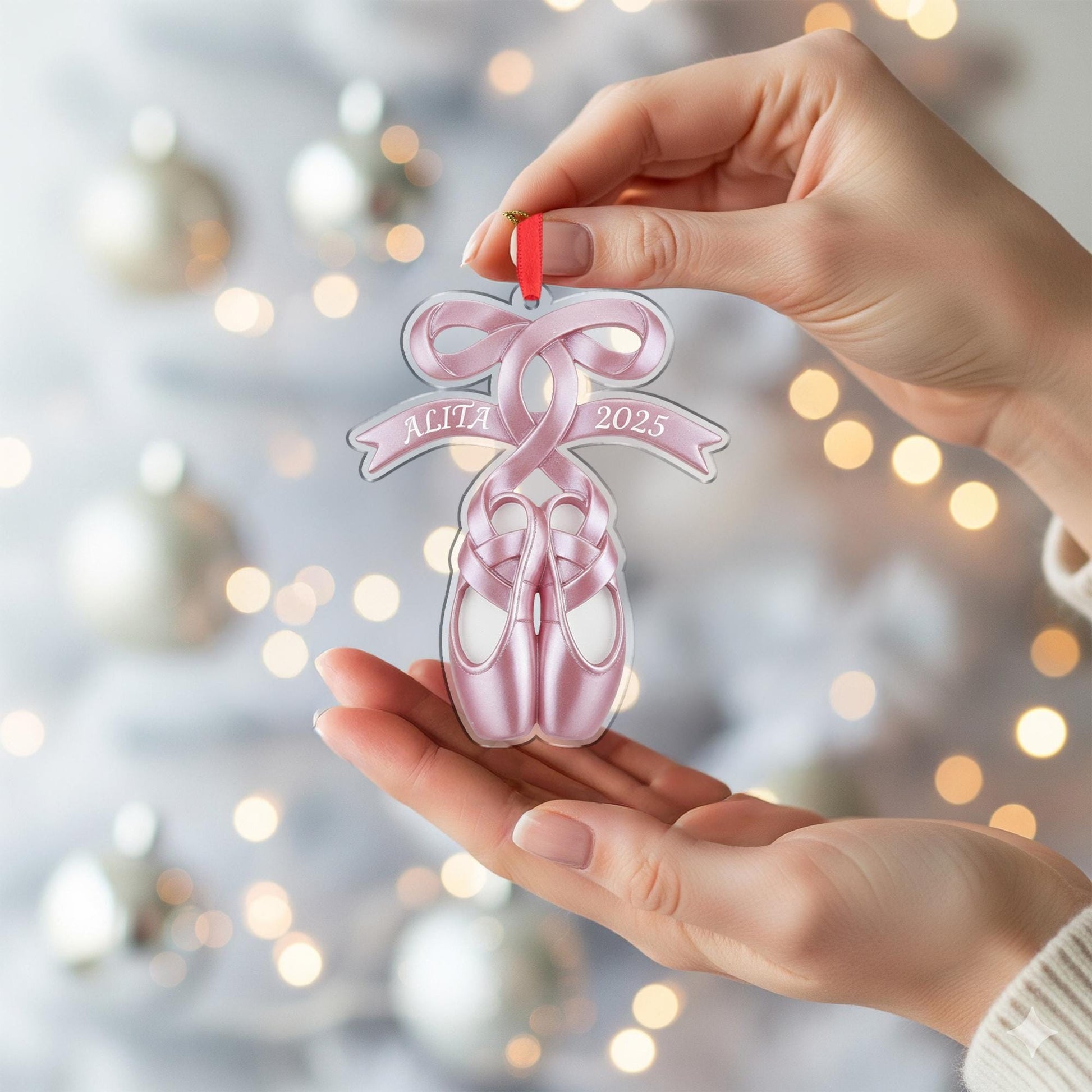 Custom Ballet Slipper Ornament – Personalized Name & Year Dangle Decoration