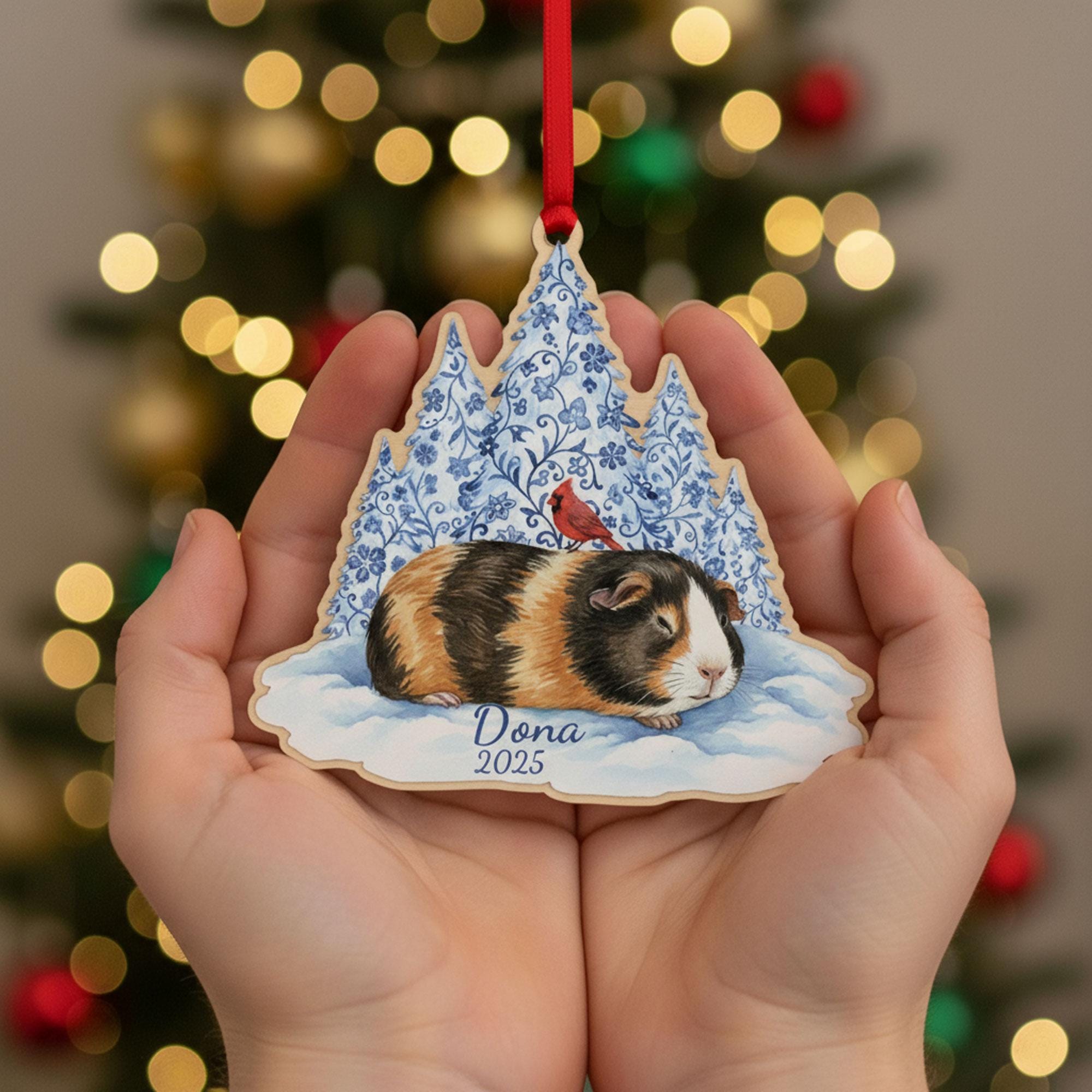 Acrylic Guinea Pig Ornament: Pet Memorial Portrait Calico Winter