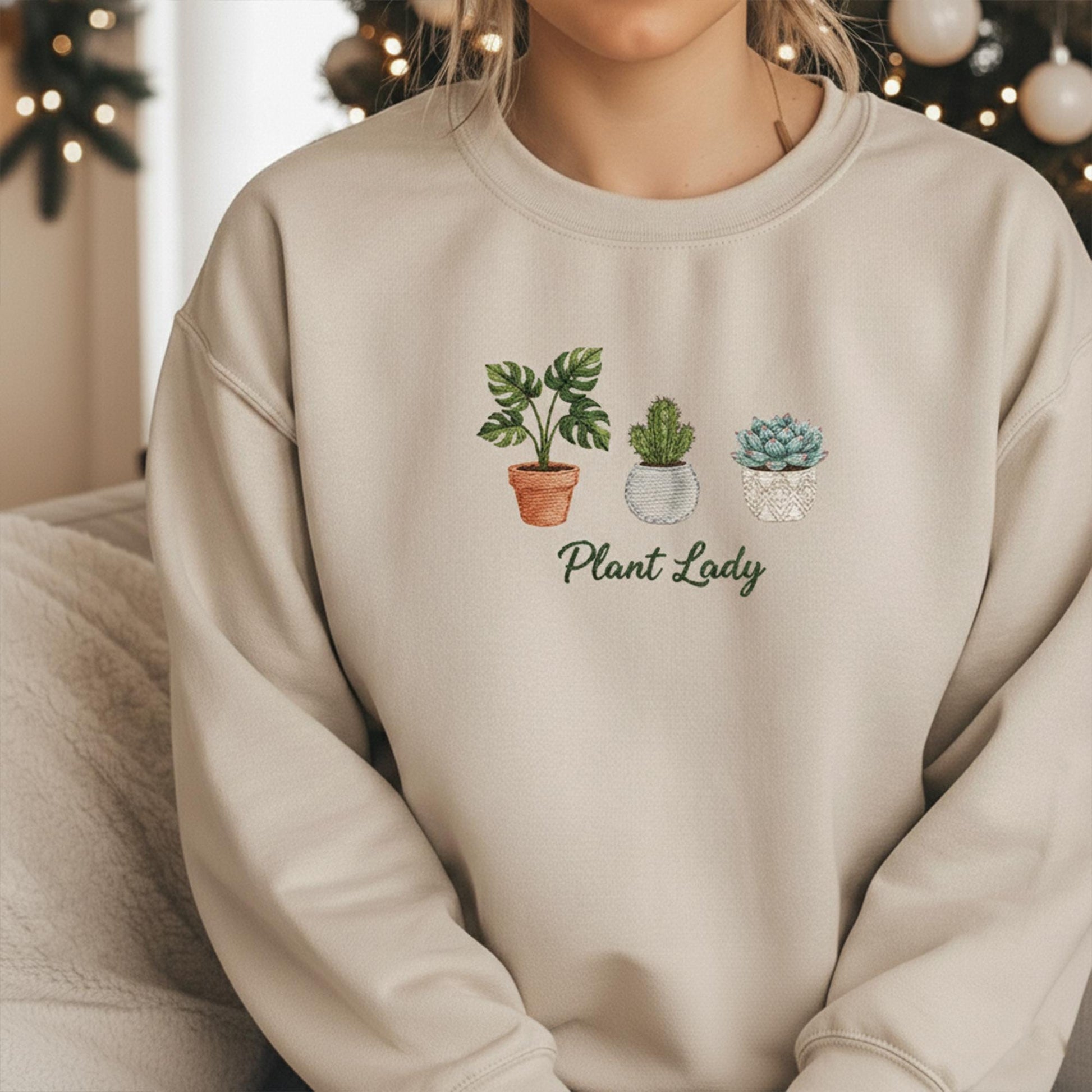 Embroidered Sweatshirt: Plant Lady Crewneck Houseplant Succulent