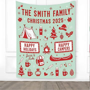 Custom Camping Family Christmas Backdrop: Personalized Holiday Banner with Tent