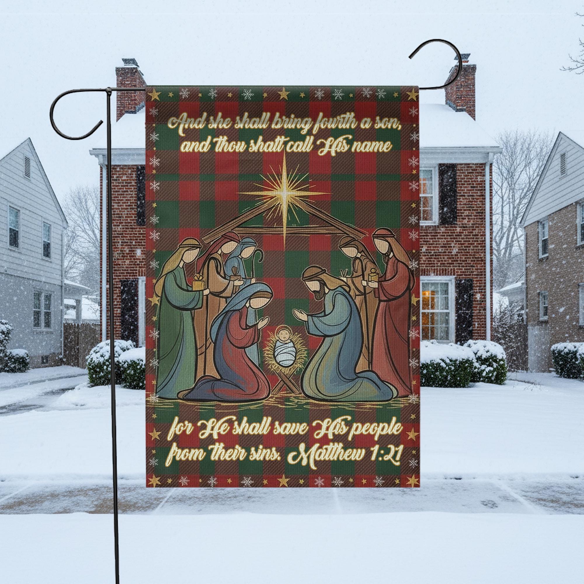 Nativity Scene Bible Verse Christmas Flag: Outdoor Holiday Banner Religious Decor