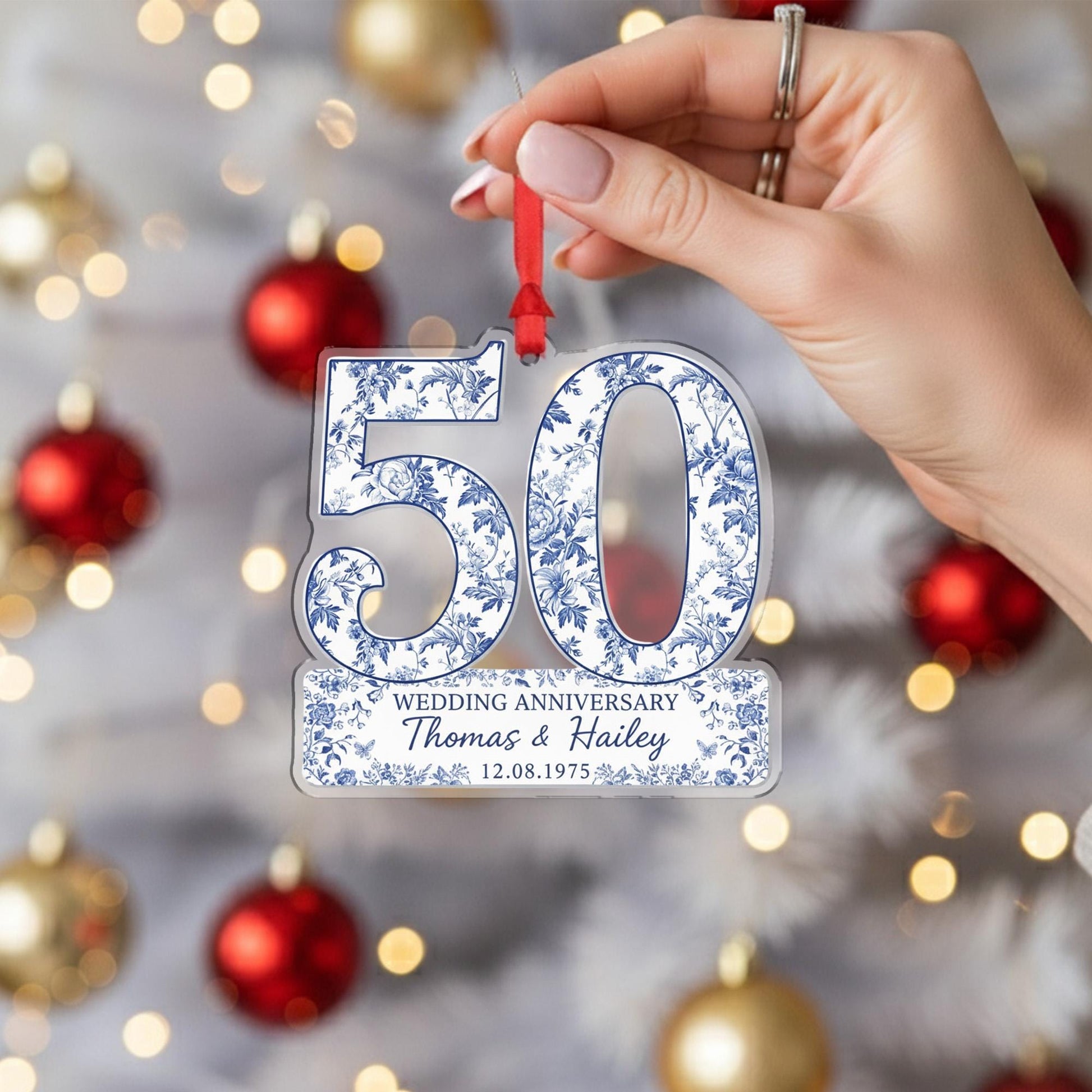 Personalized Anniversary Ornament – Number Decoration with Names and Date