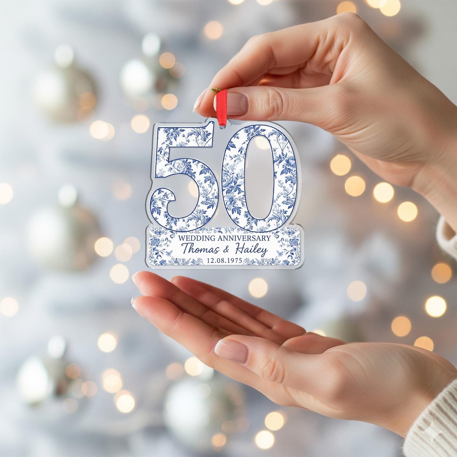 Personalized Anniversary Ornament – Number Decoration with Names and Date