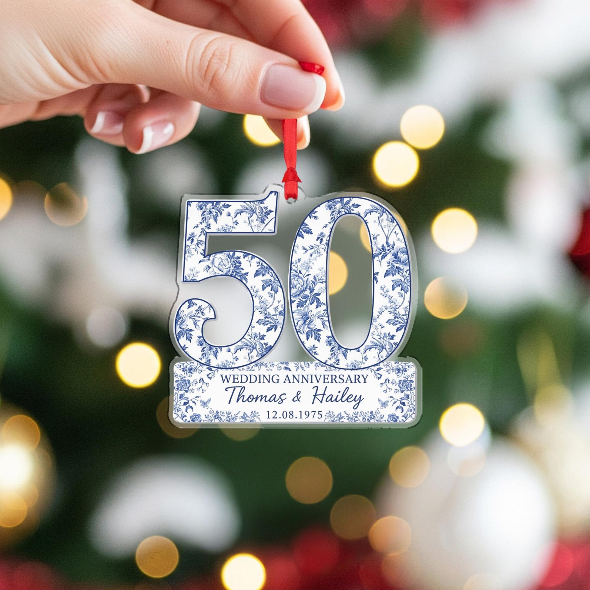 Personalized Anniversary Ornament – Number Decoration with Names and Date