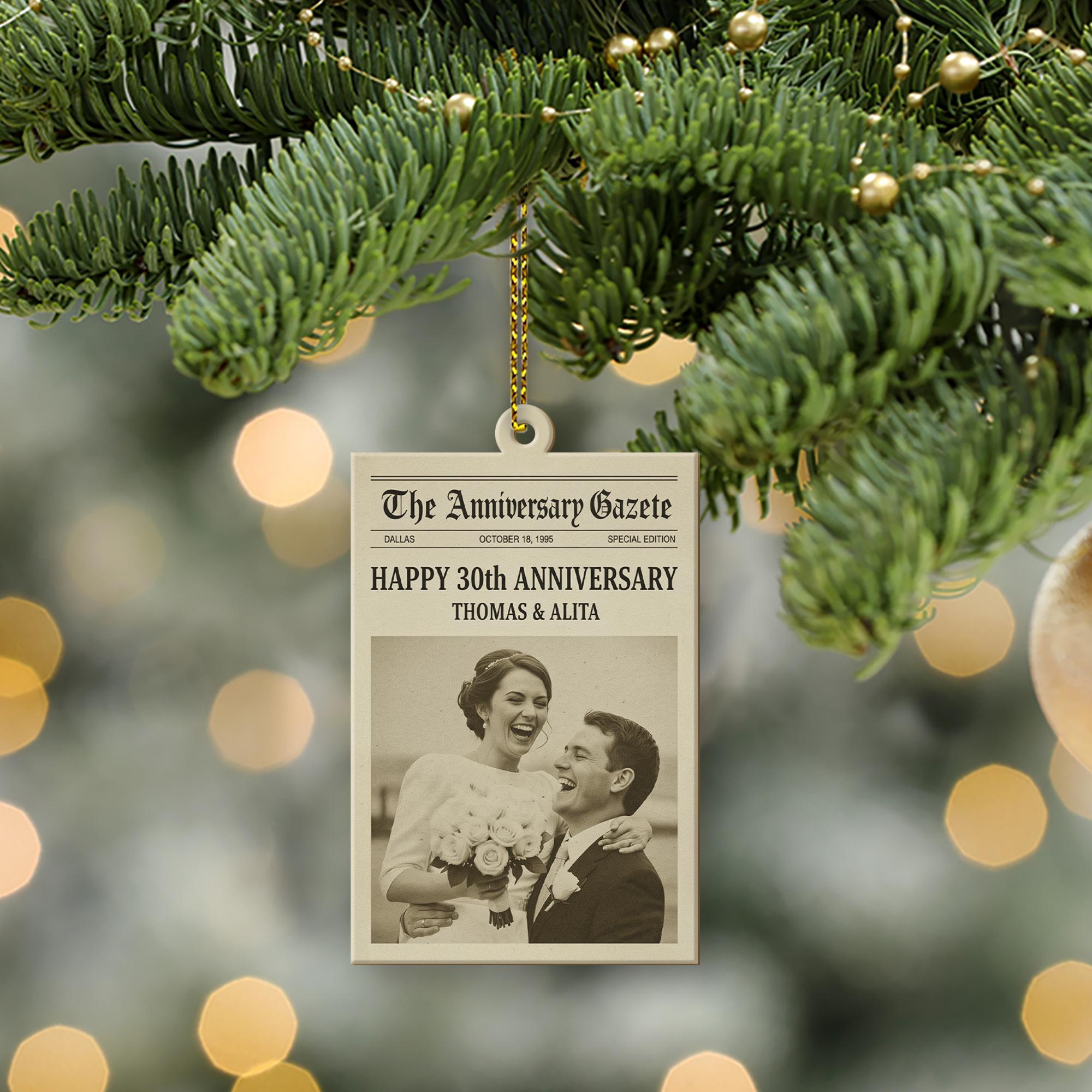 Personalized Anniversary Ornament – Newspaper Design Photo Keepsake, 30th Wedding Decoration