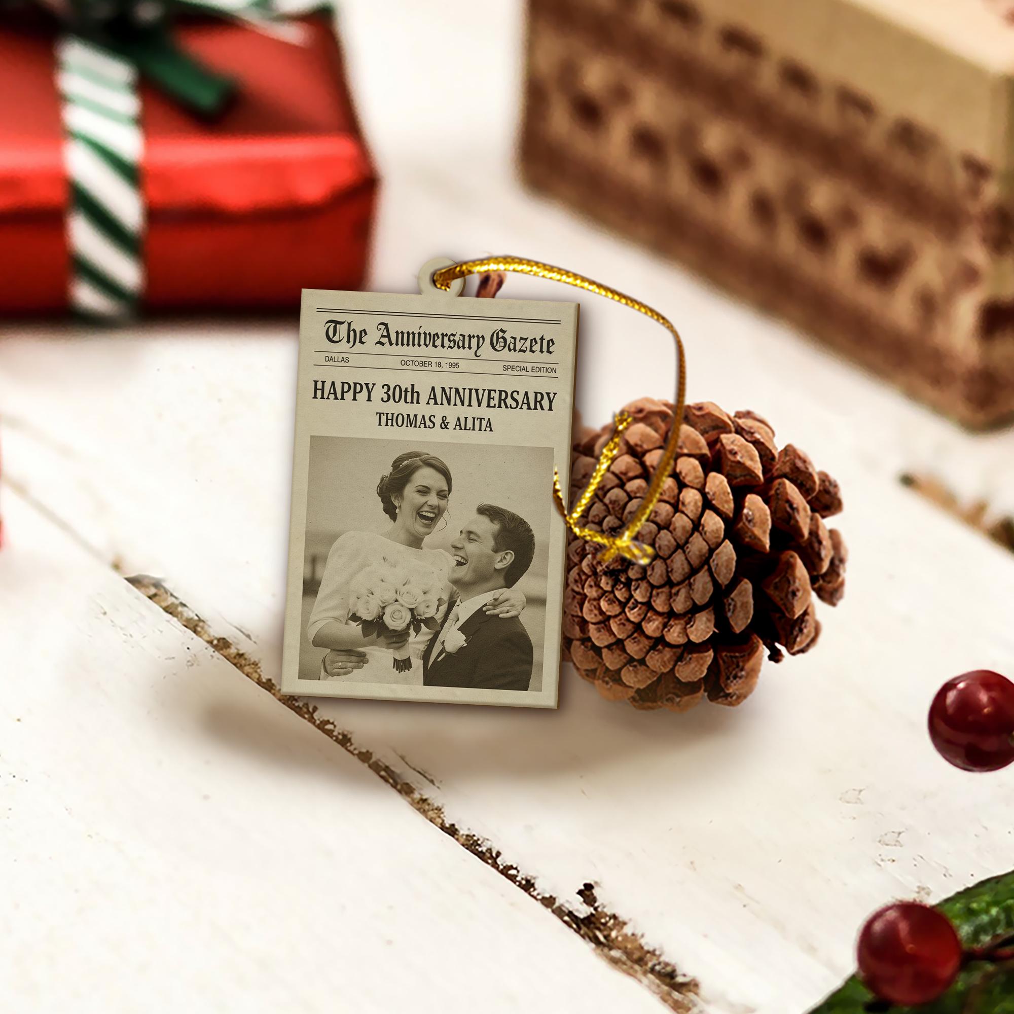 Personalized Anniversary Ornament – Newspaper Design Photo Keepsake, 30th Wedding Decoration