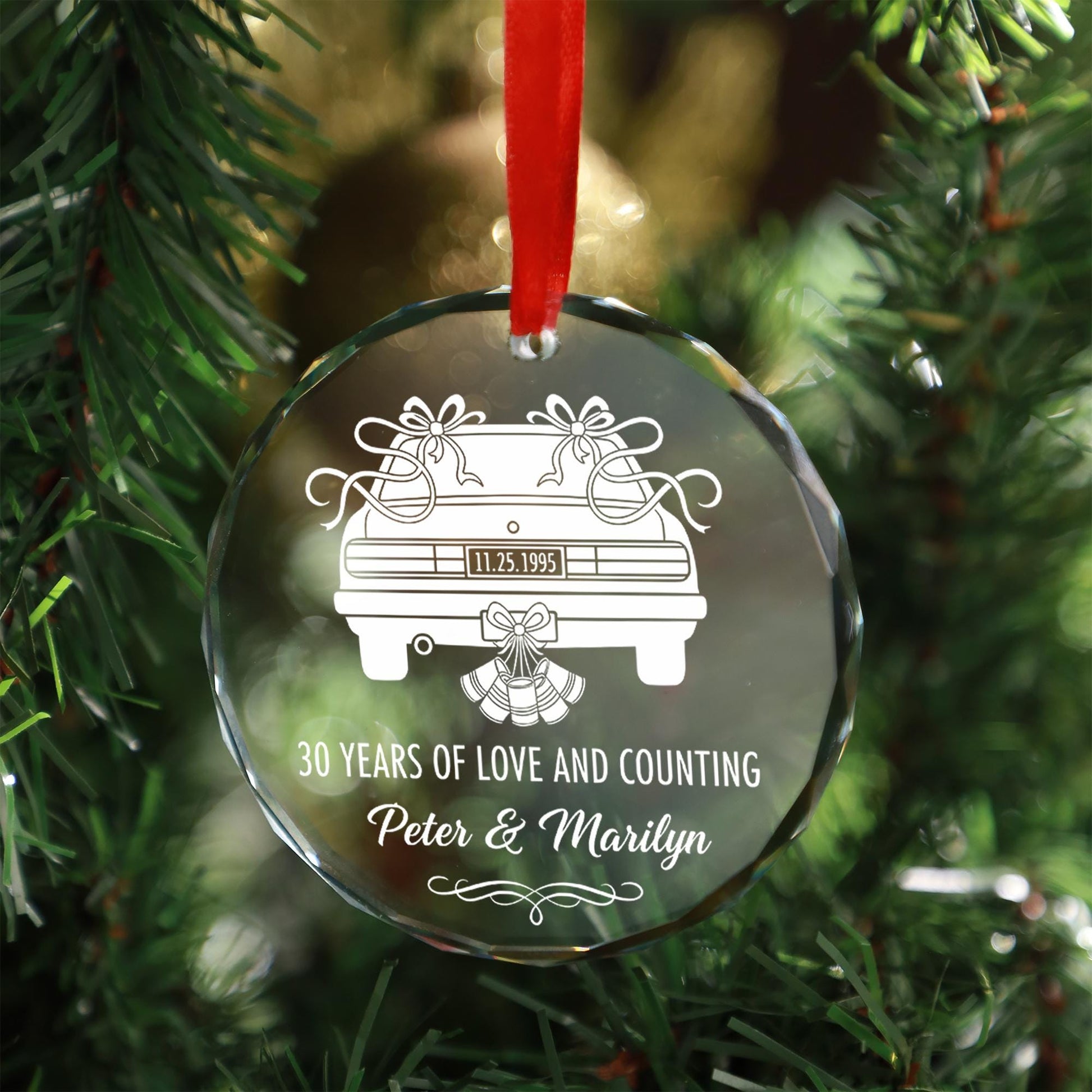 Personalized Glass Anniversary Ornament: Custom Car Design, 30th Anniversary