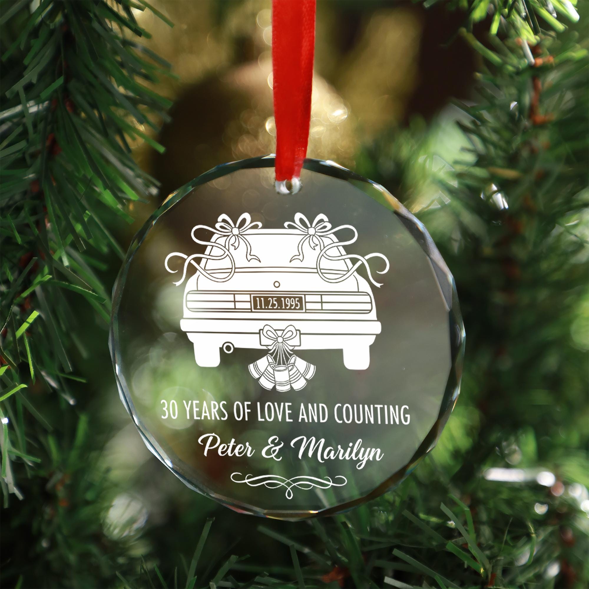 Personalized Glass Anniversary Ornament: Custom Car Design, 30th Anniversary