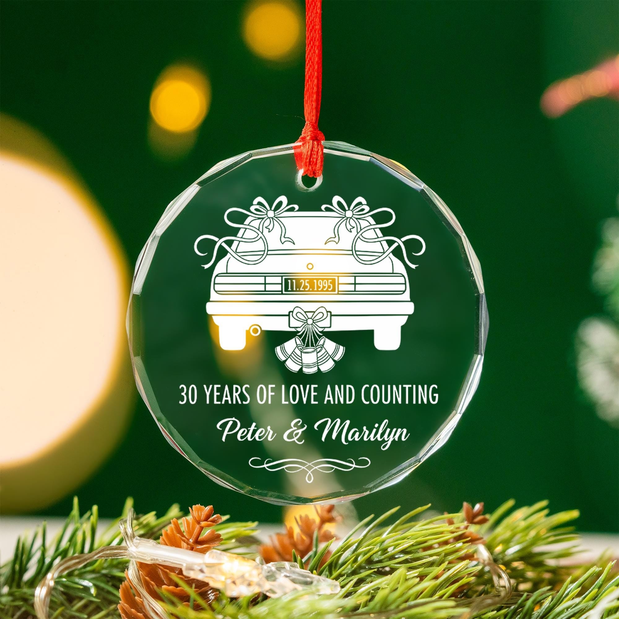 Personalized Glass Anniversary Ornament: Custom Car Design, 30th Anniversary