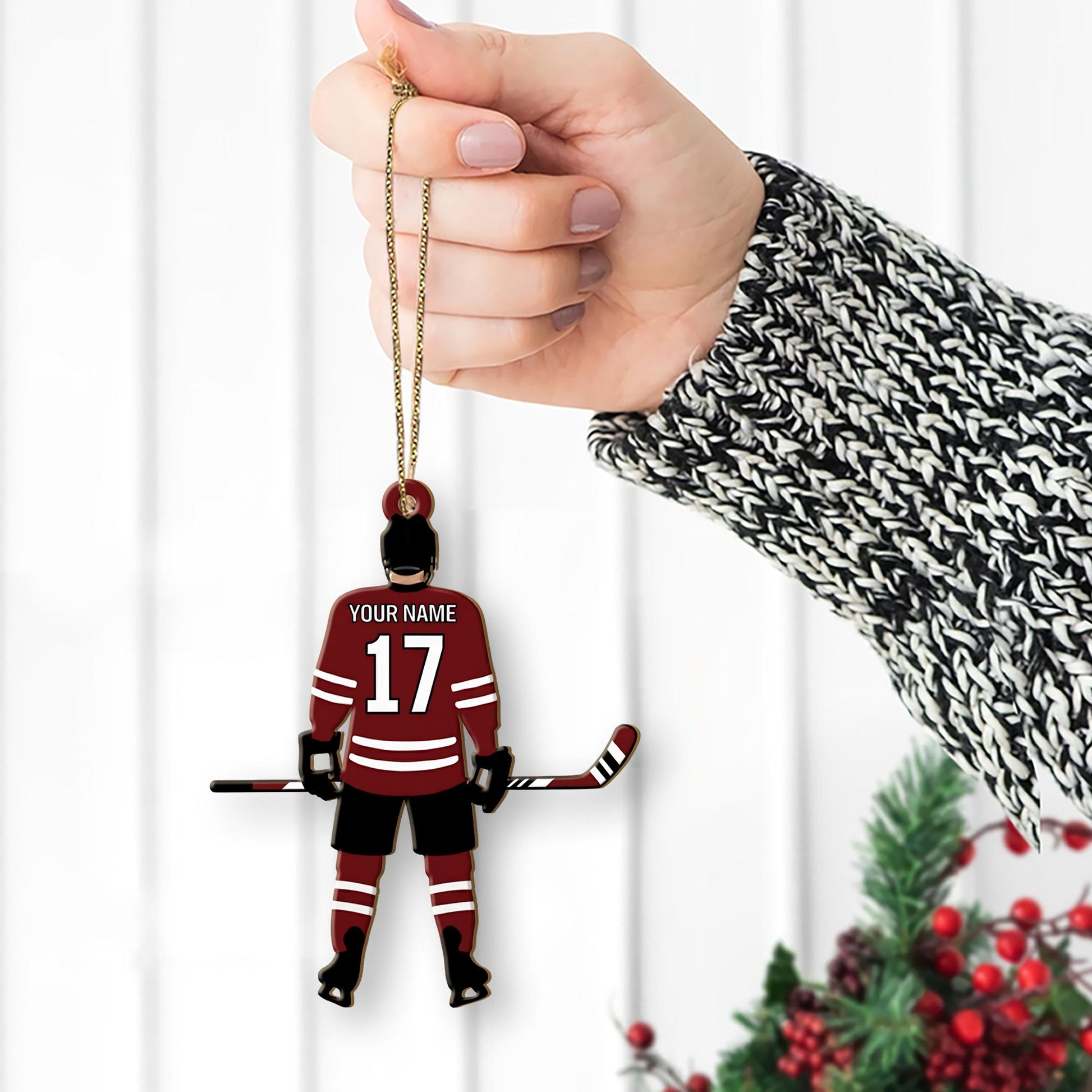 Personalized Hockey Player Ornament – Custom Christmas Tree Decoration for Athletes