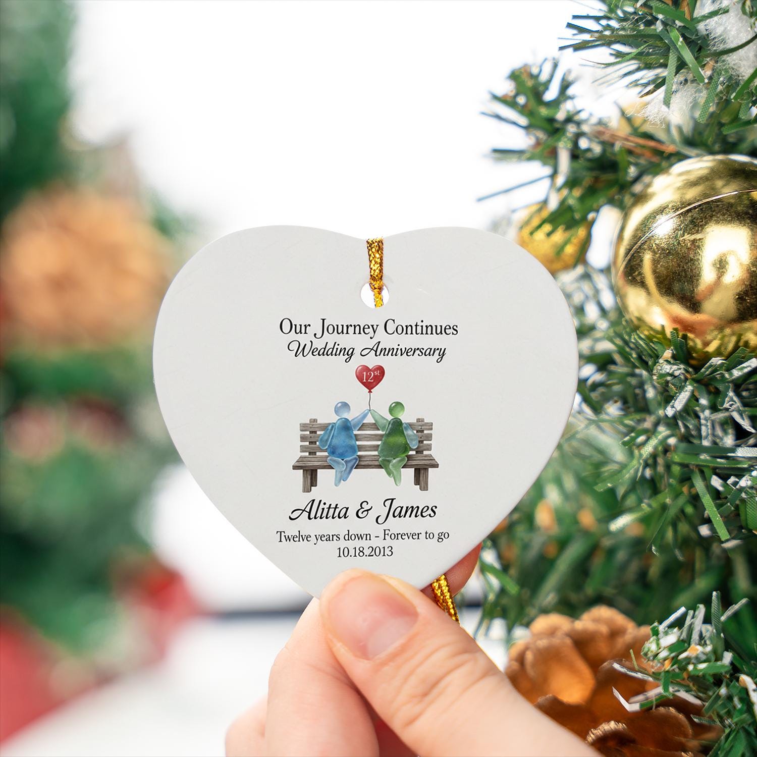 Personalized Heart Anniversary Ornament – Custom Ceramic Design with Names and Date