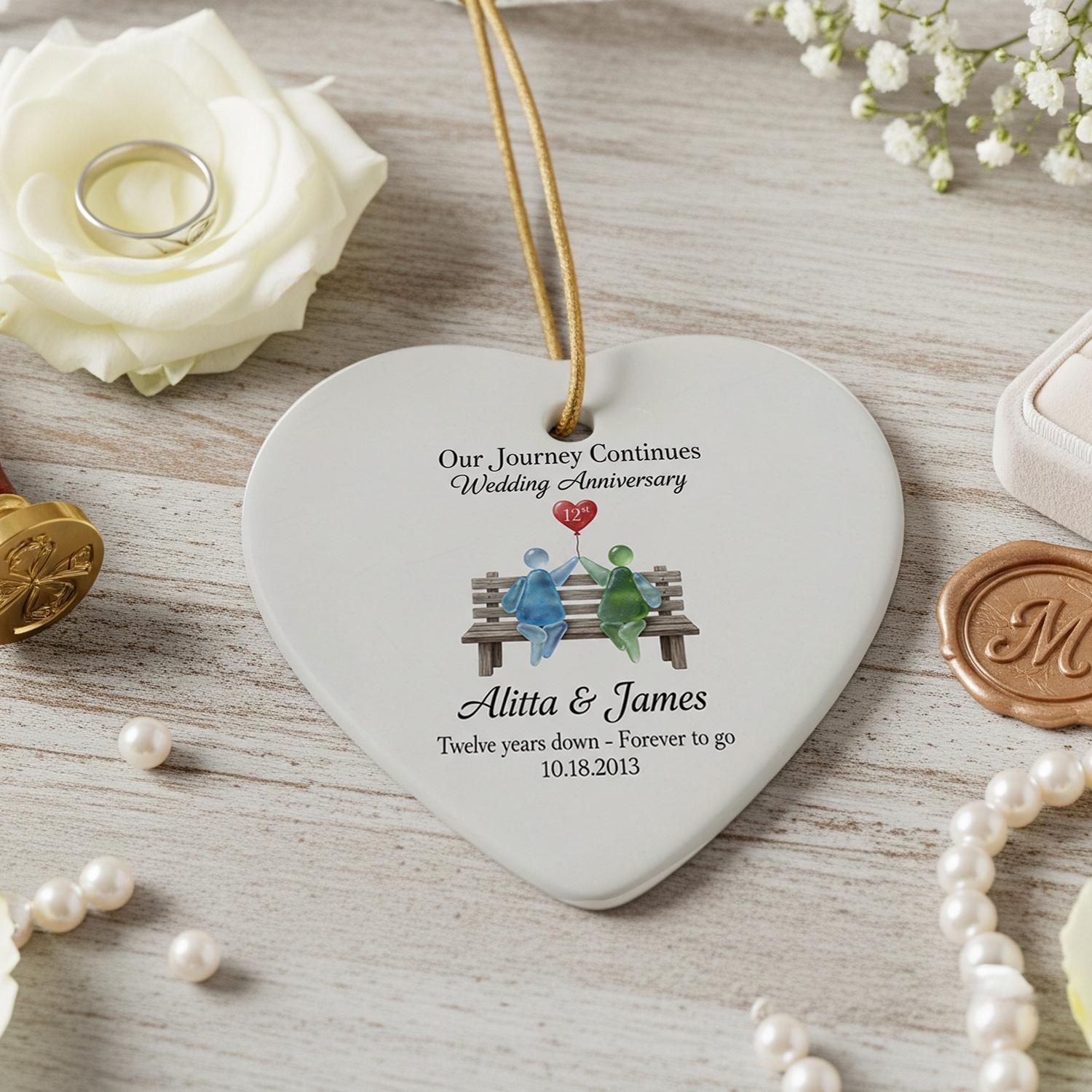 Personalized Heart Anniversary Ornament – Custom Ceramic Design with Names and Date