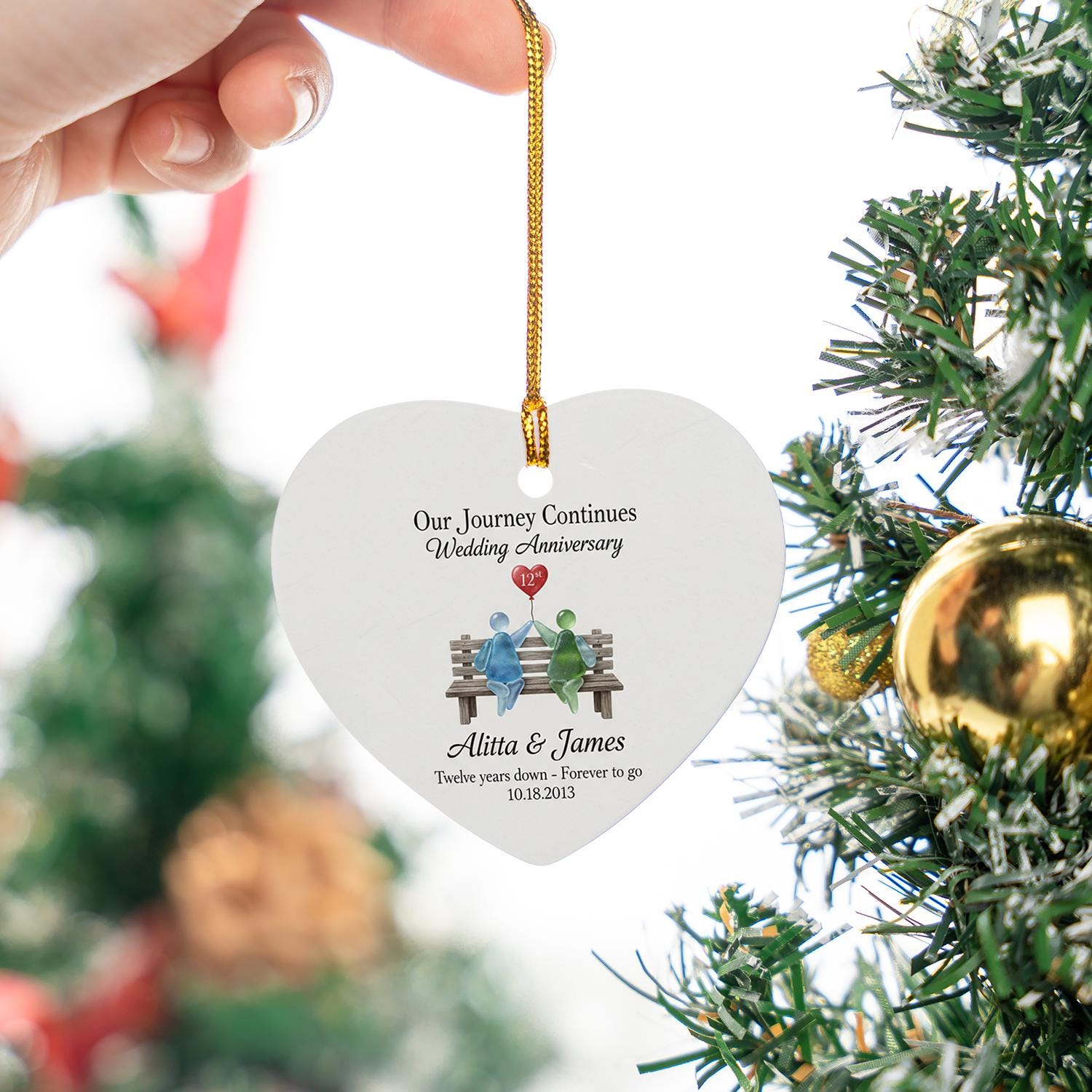 Personalized Heart Anniversary Ornament – Custom Ceramic Design with Names and Date
