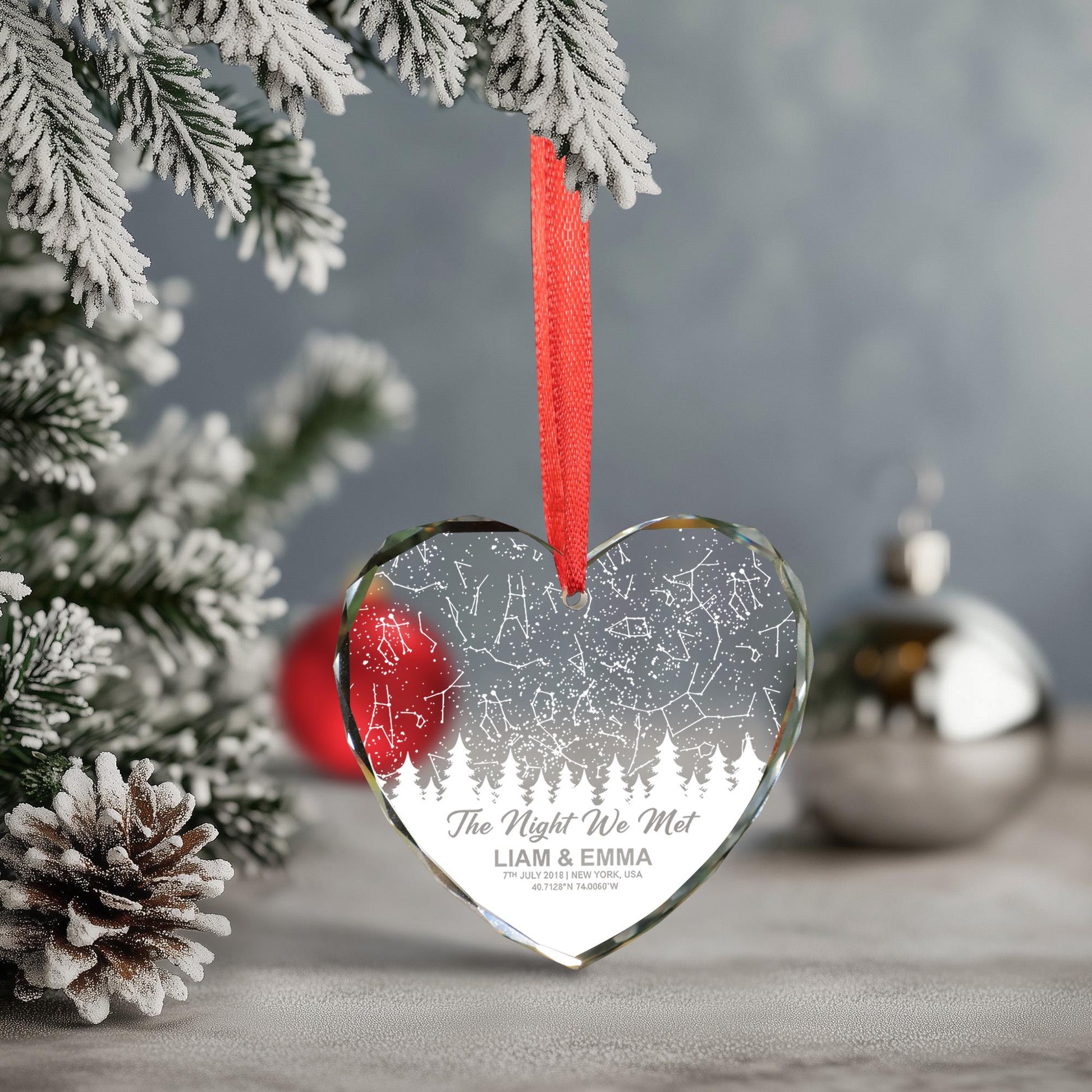 Personalized Heart Star Map Glass Ornament: Anniversary Decoration