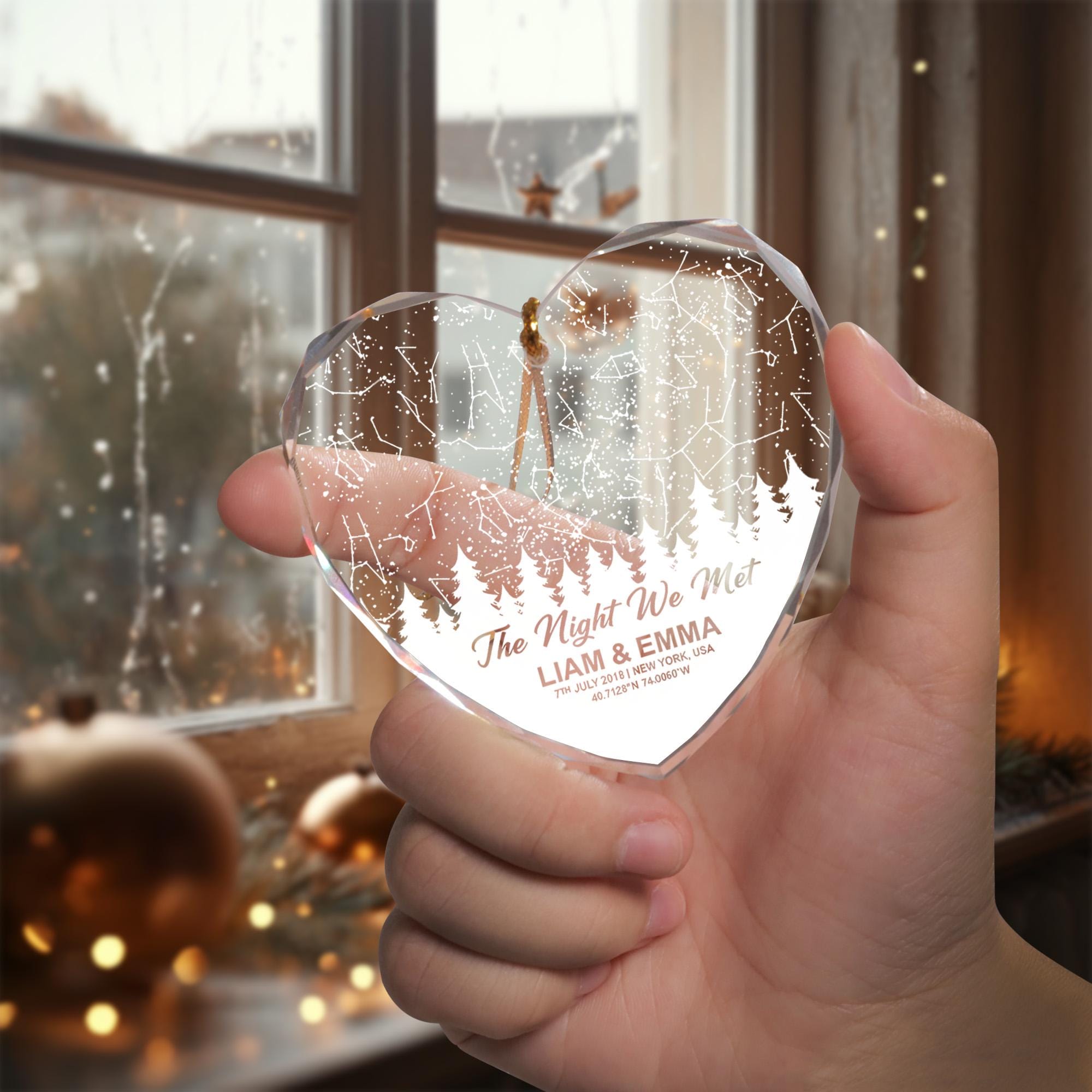 Personalized Heart Star Map Glass Ornament: Anniversary Decoration