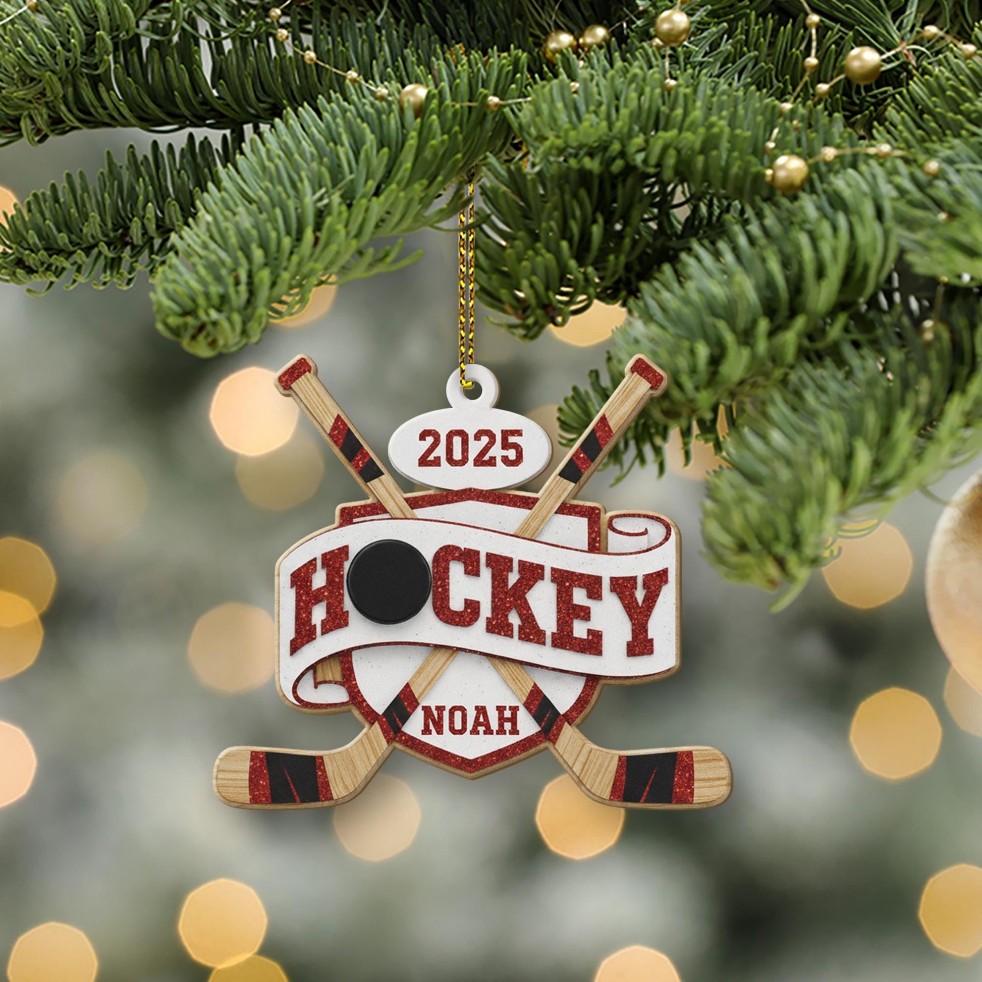 Personalized Hockey Ornament – Custom Puck & Sticks, Christmas Tree Decoration