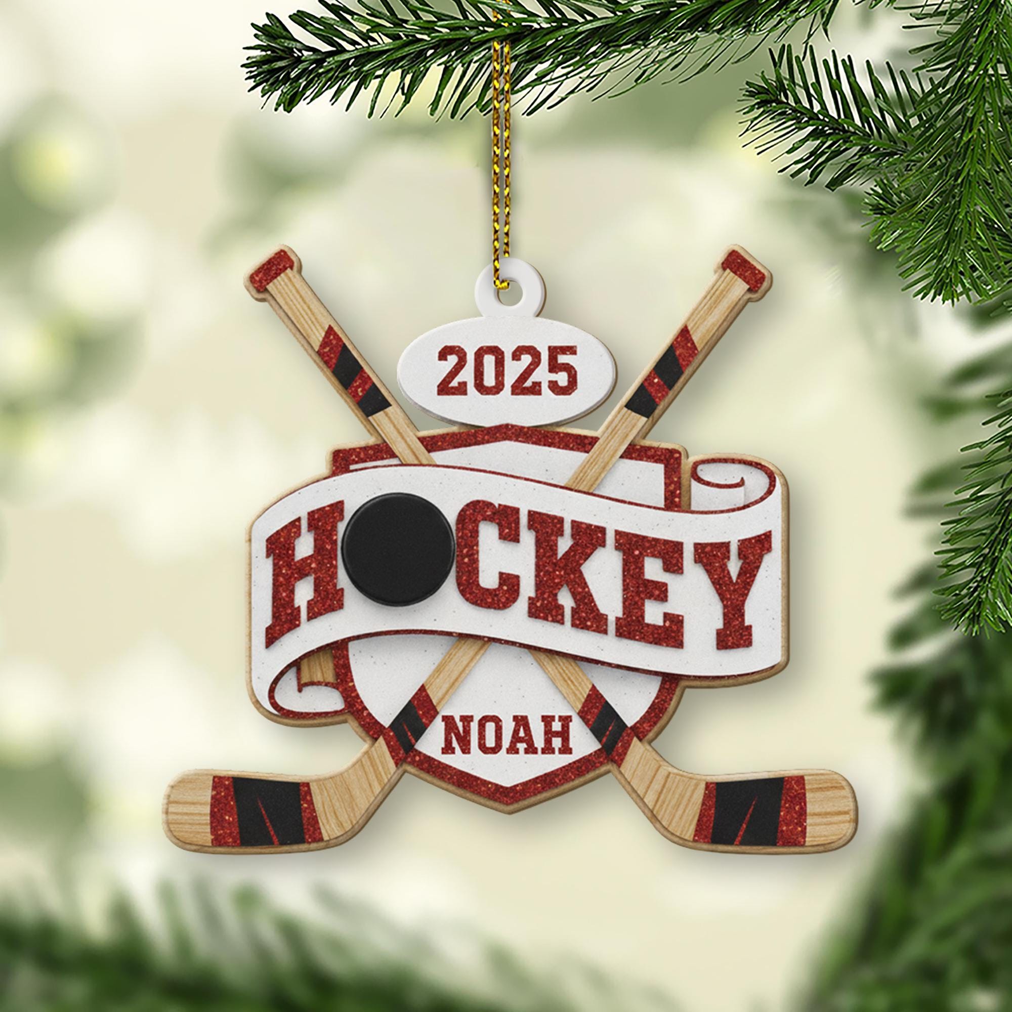 Personalized Hockey Ornament – Custom Puck & Sticks, Christmas Tree Decoration