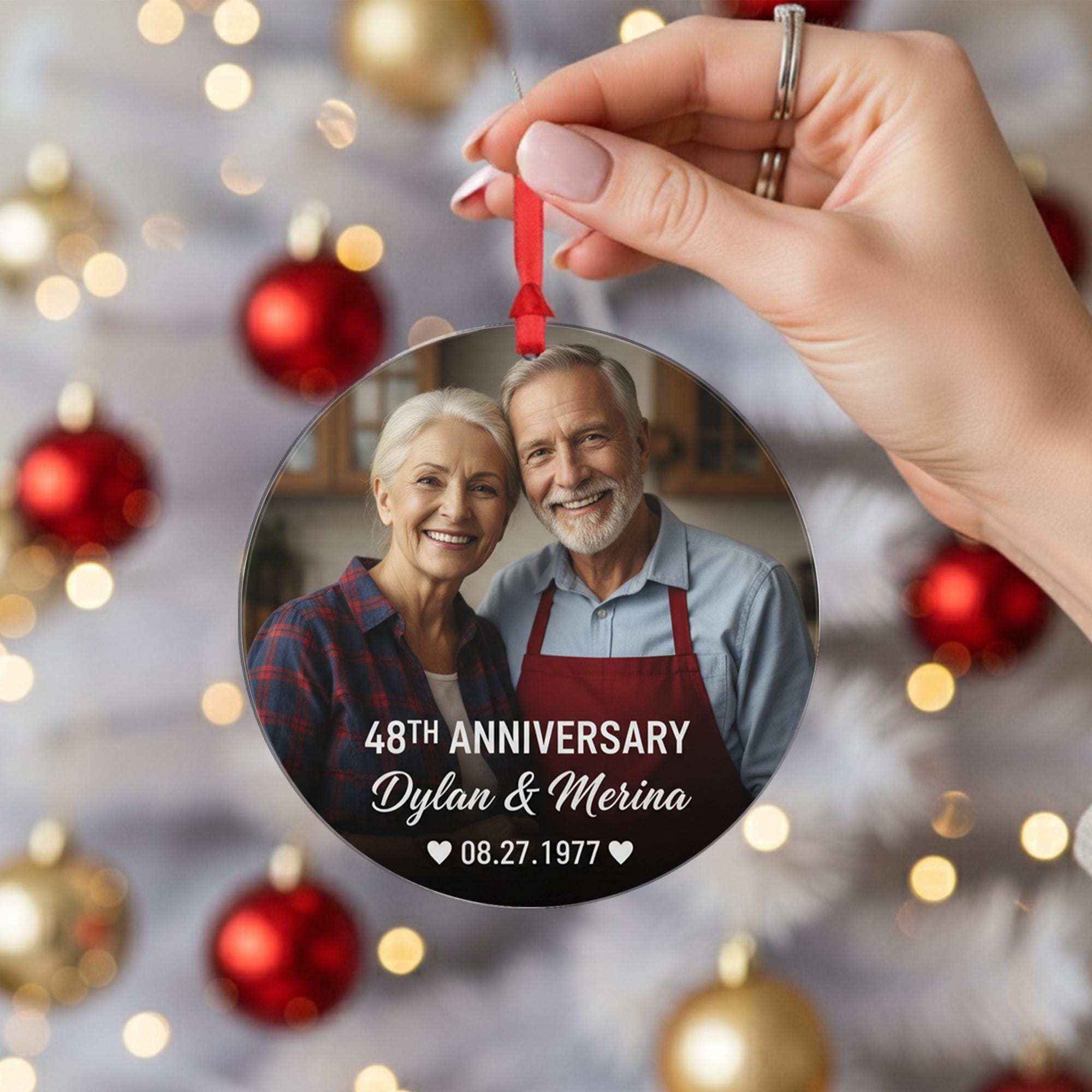 Personalized Photo Anniversary Ornament – Custom Round Design with Names and Date