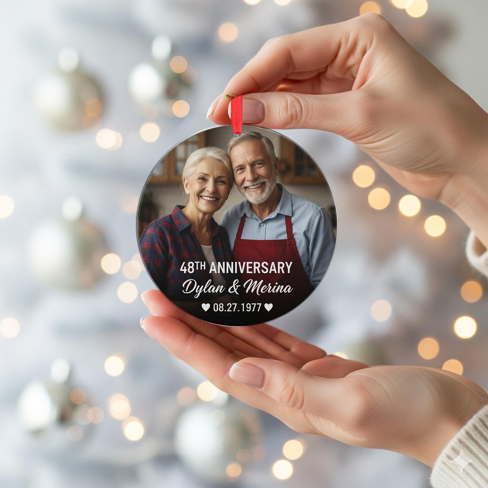 Personalized Photo Anniversary Ornament – Custom Round Design with Names and Date