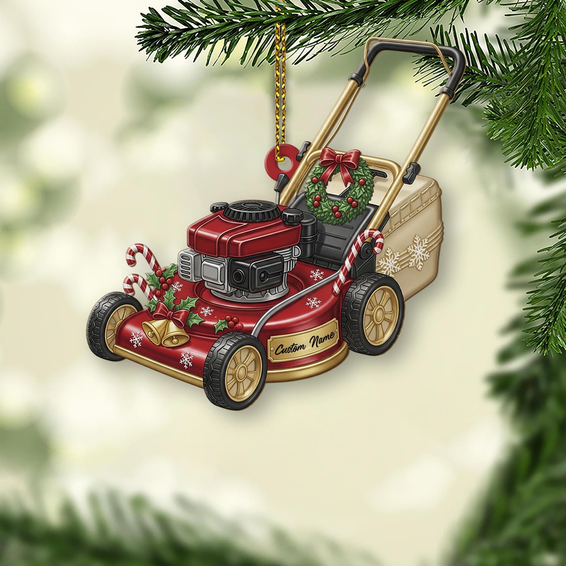Custom Lawn Mower Ornament – Personalized Christmas Gift for Dad
