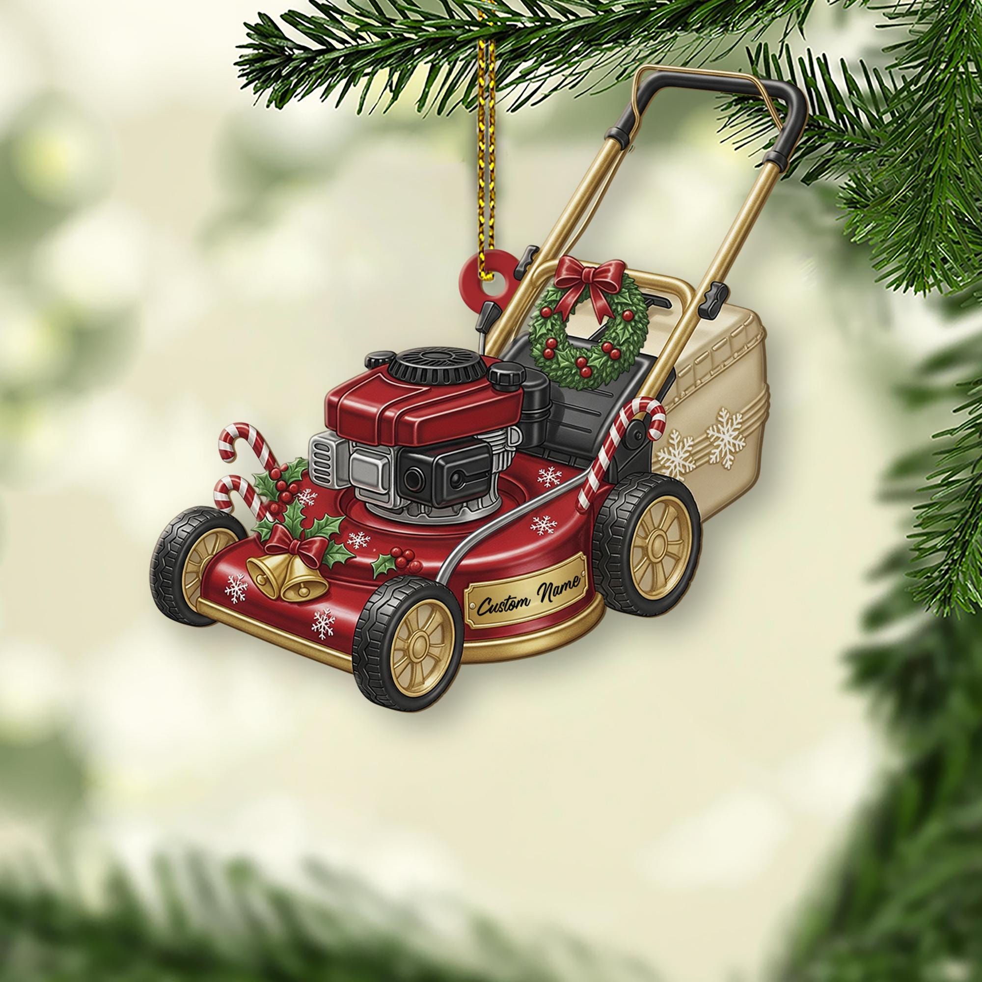 Custom Lawn Mower Ornament – Personalized Christmas Gift for Dad
