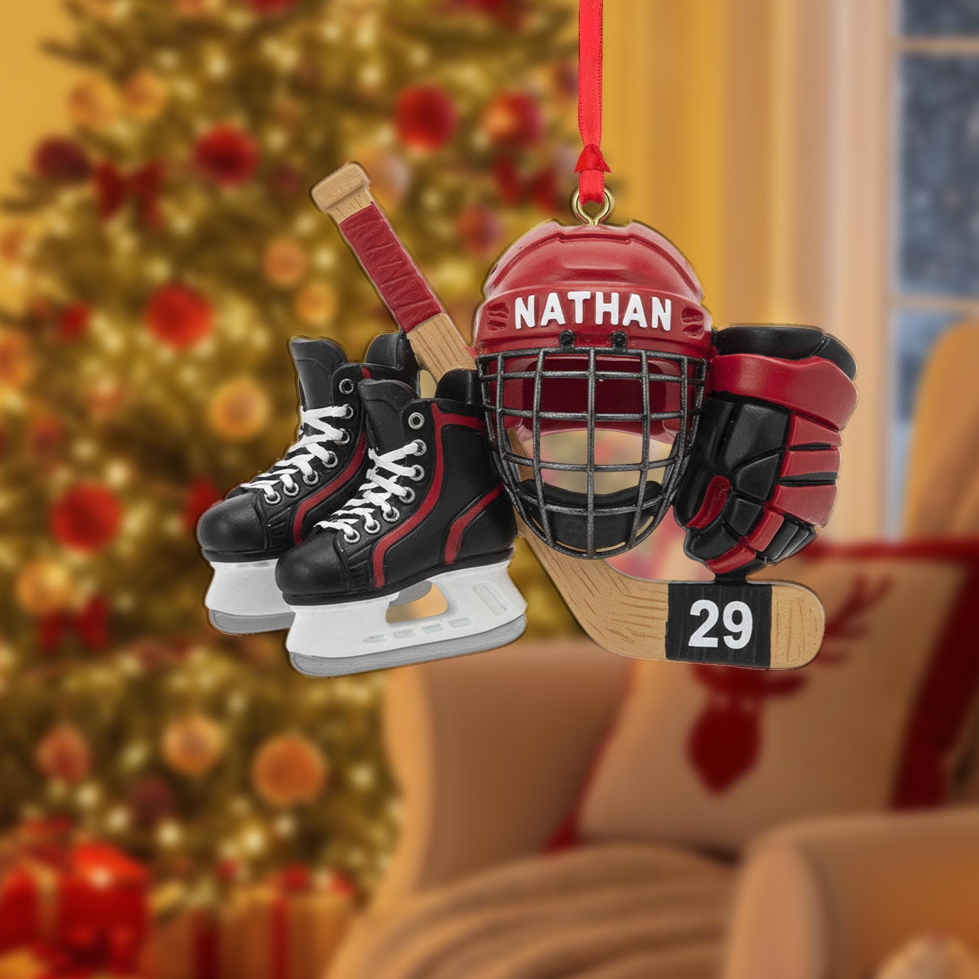Custom Hockey Gear Ornament – Personalized Christmas Tree Decoration, Gift for Players