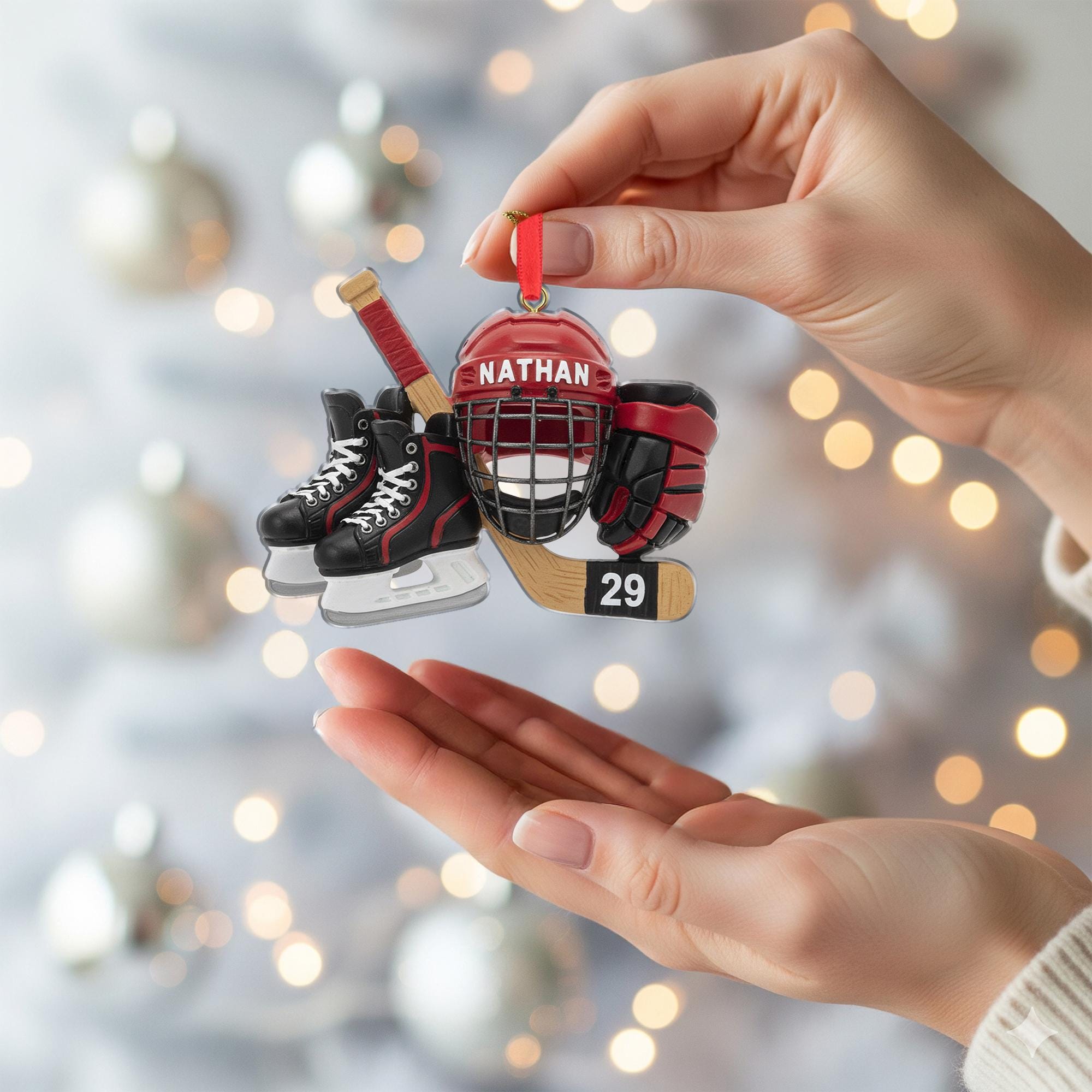 Custom Hockey Gear Ornament – Personalized Christmas Tree Decoration, Gift for Players