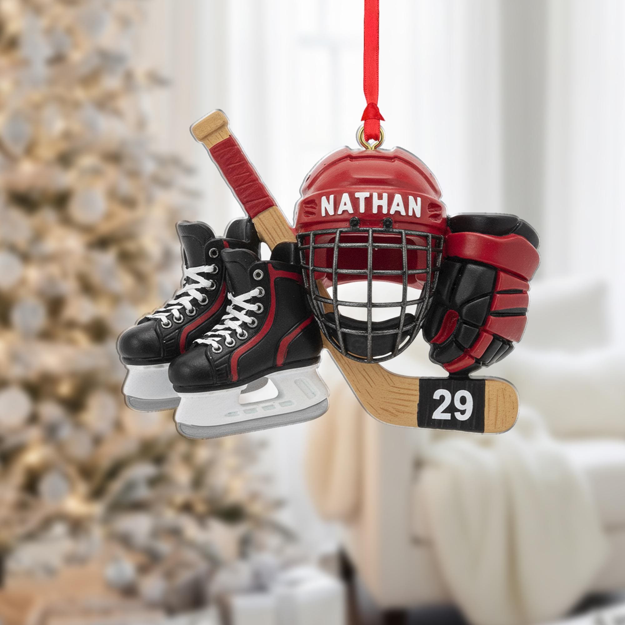 Custom Hockey Gear Ornament – Personalized Christmas Tree Decoration, Gift for Players