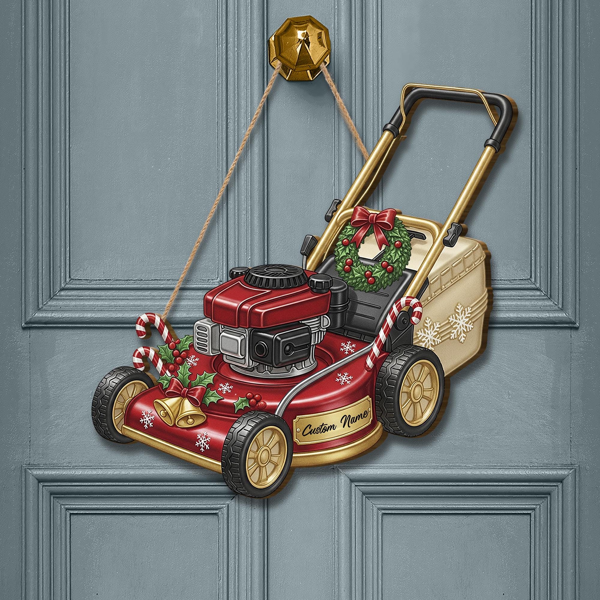 Personalized Lawn Mower Door Sign – Wood Wall Hanging Christmas Gift