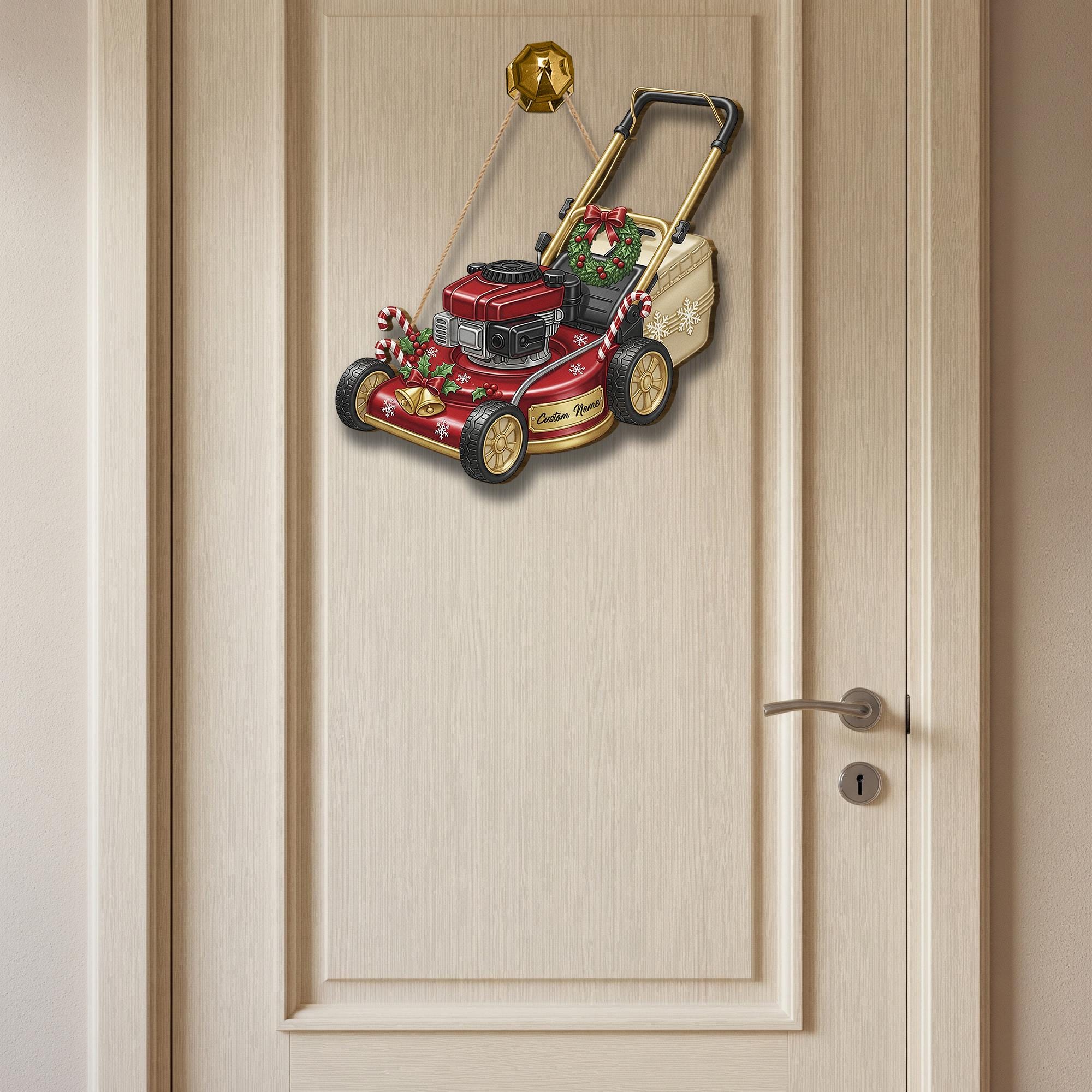 Personalized Lawn Mower Door Sign – Wood Wall Hanging Christmas Gift