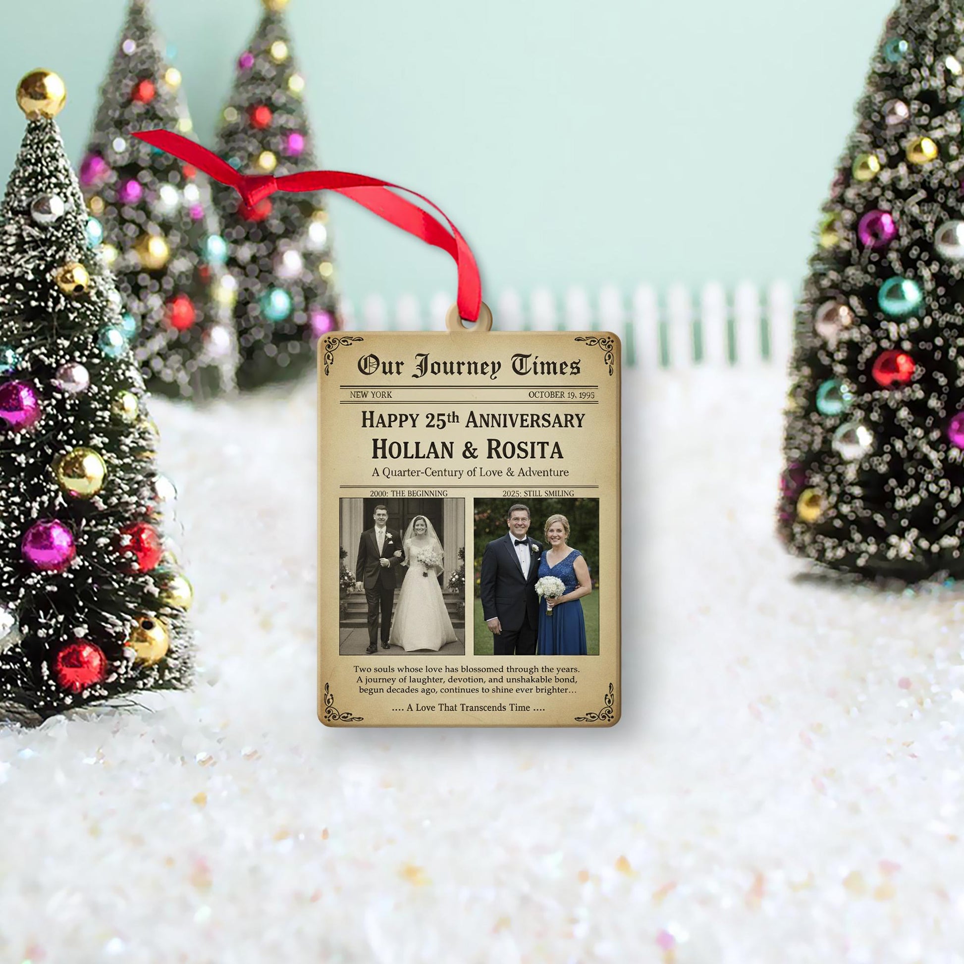 Personalized Anniversary Ornament Newspaper Style – Custom 25th Wedding Keepsake Decoration