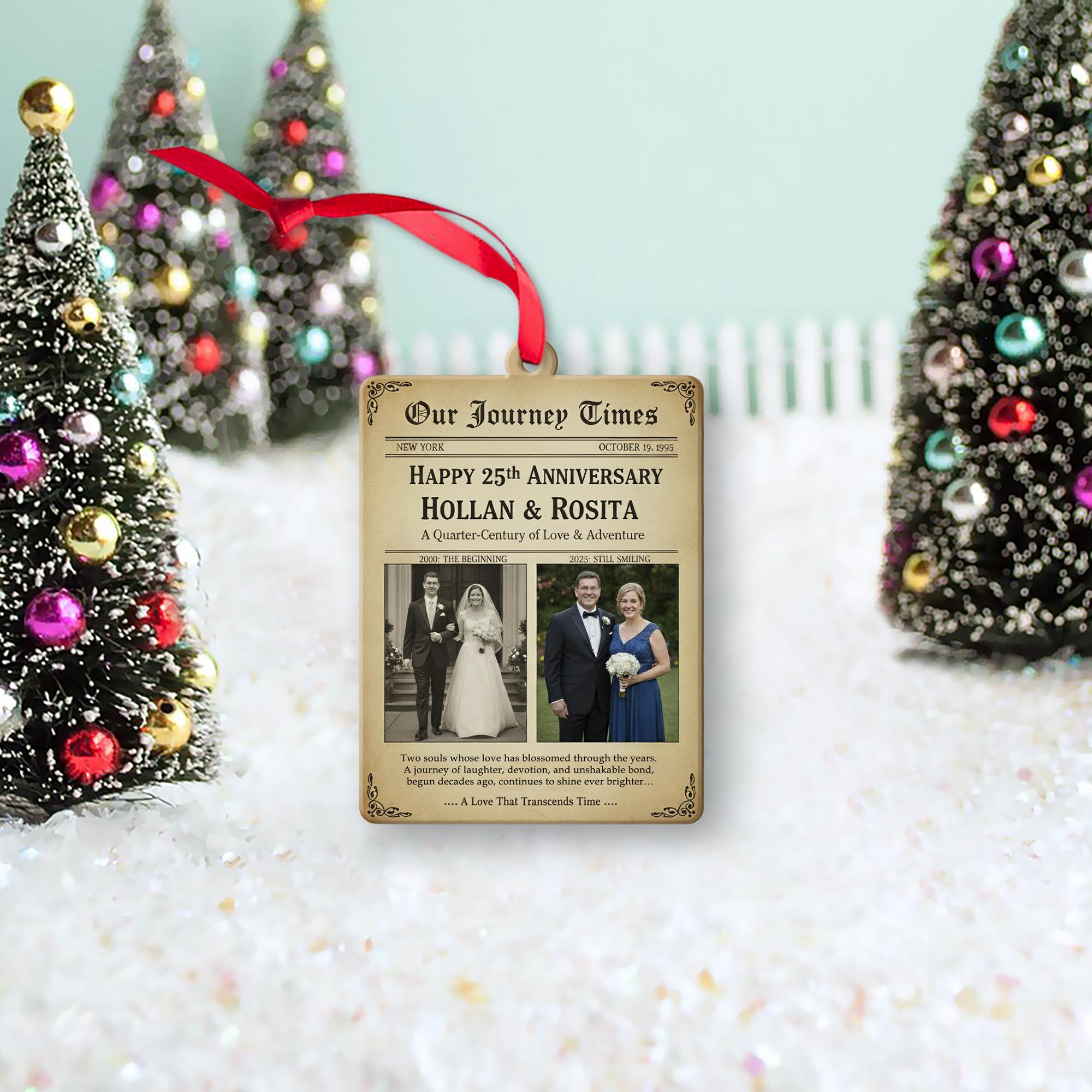 Personalized Anniversary Ornament Newspaper Style – Custom 25th Wedding Keepsake Decoration