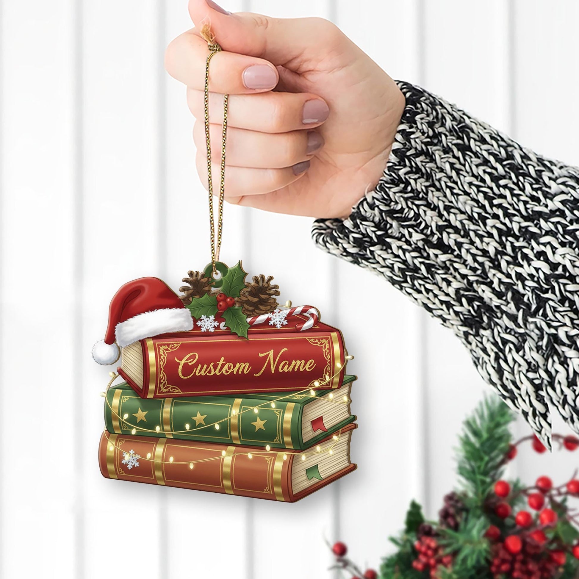 Personalized Book Lover Ornament – Custom Holiday Tree Decoration