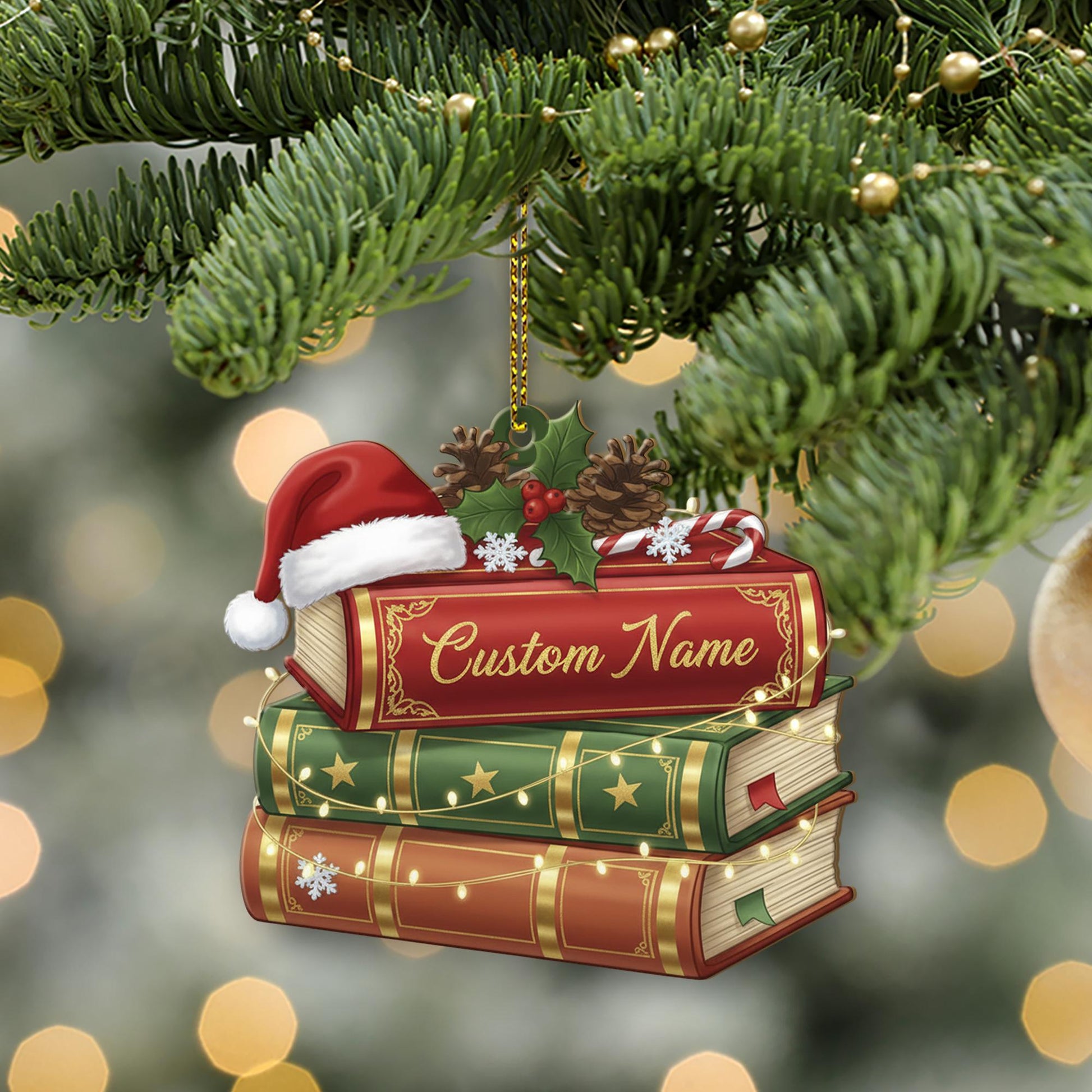 Personalized Book Lover Ornament – Custom Holiday Tree Decoration