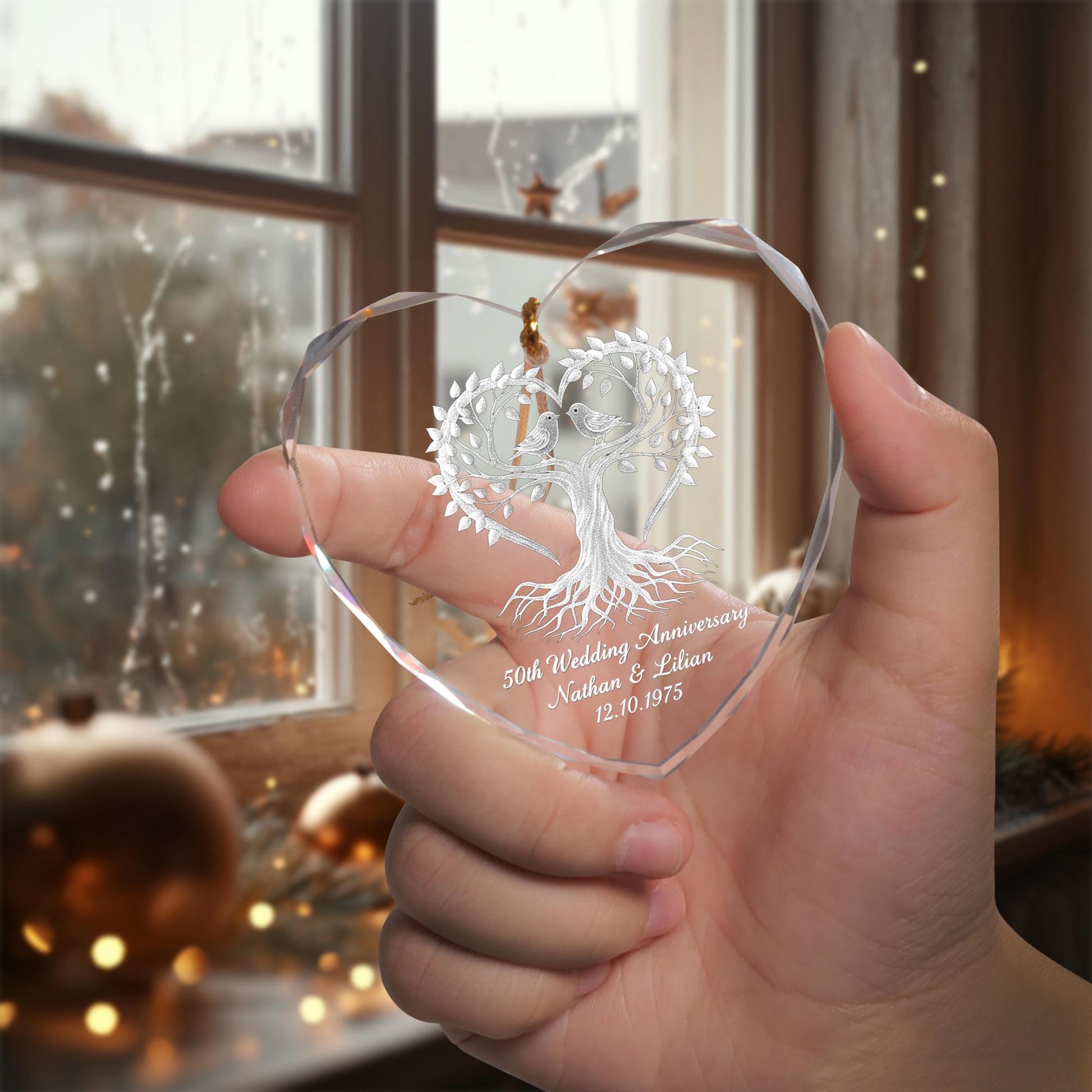 Personalized Glass Heart Ornament 50th Wedding Anniversary Tree Engraved Keepsake