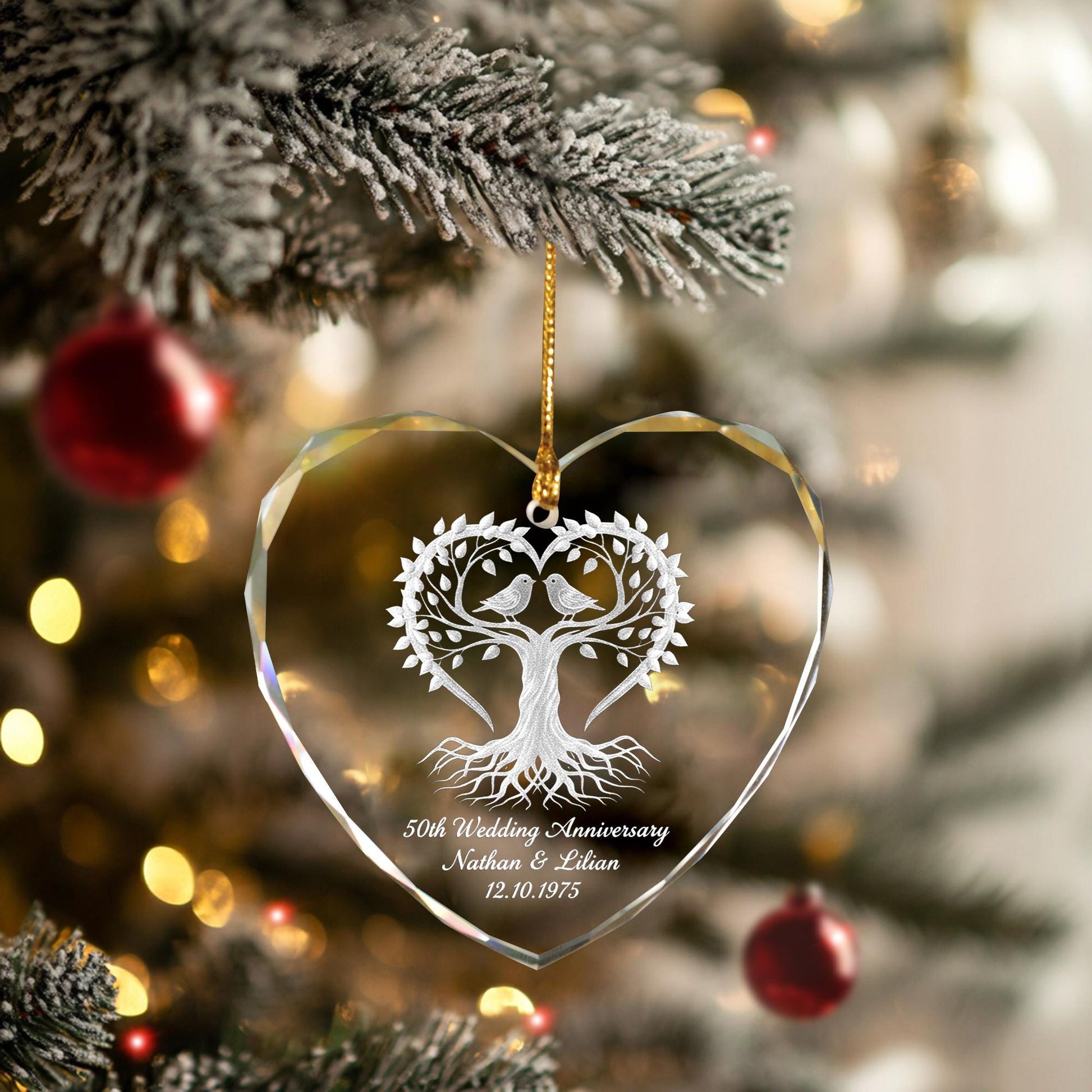 Personalized Glass Heart Ornament 50th Wedding Anniversary Tree Engraved Keepsake