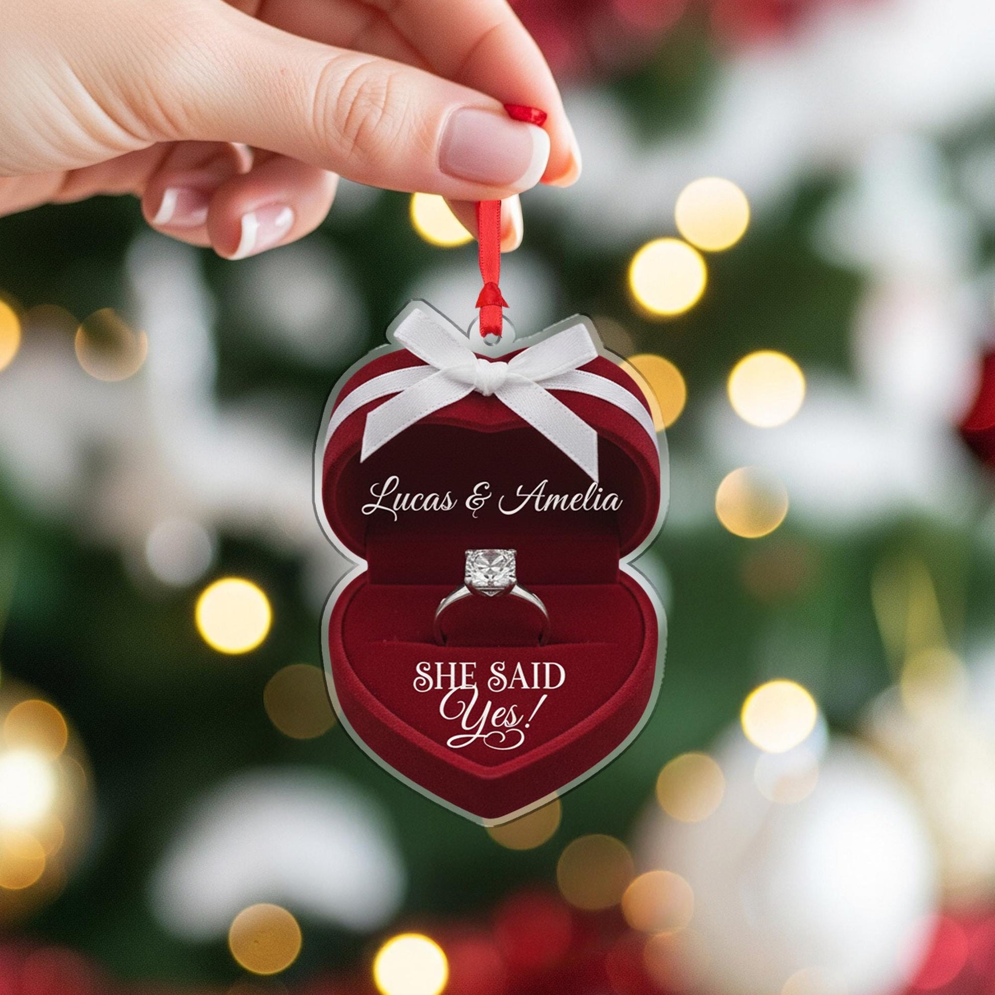 Engagement Ornament Ring Box Shape – Personalized Proposal Keepsake Decoration