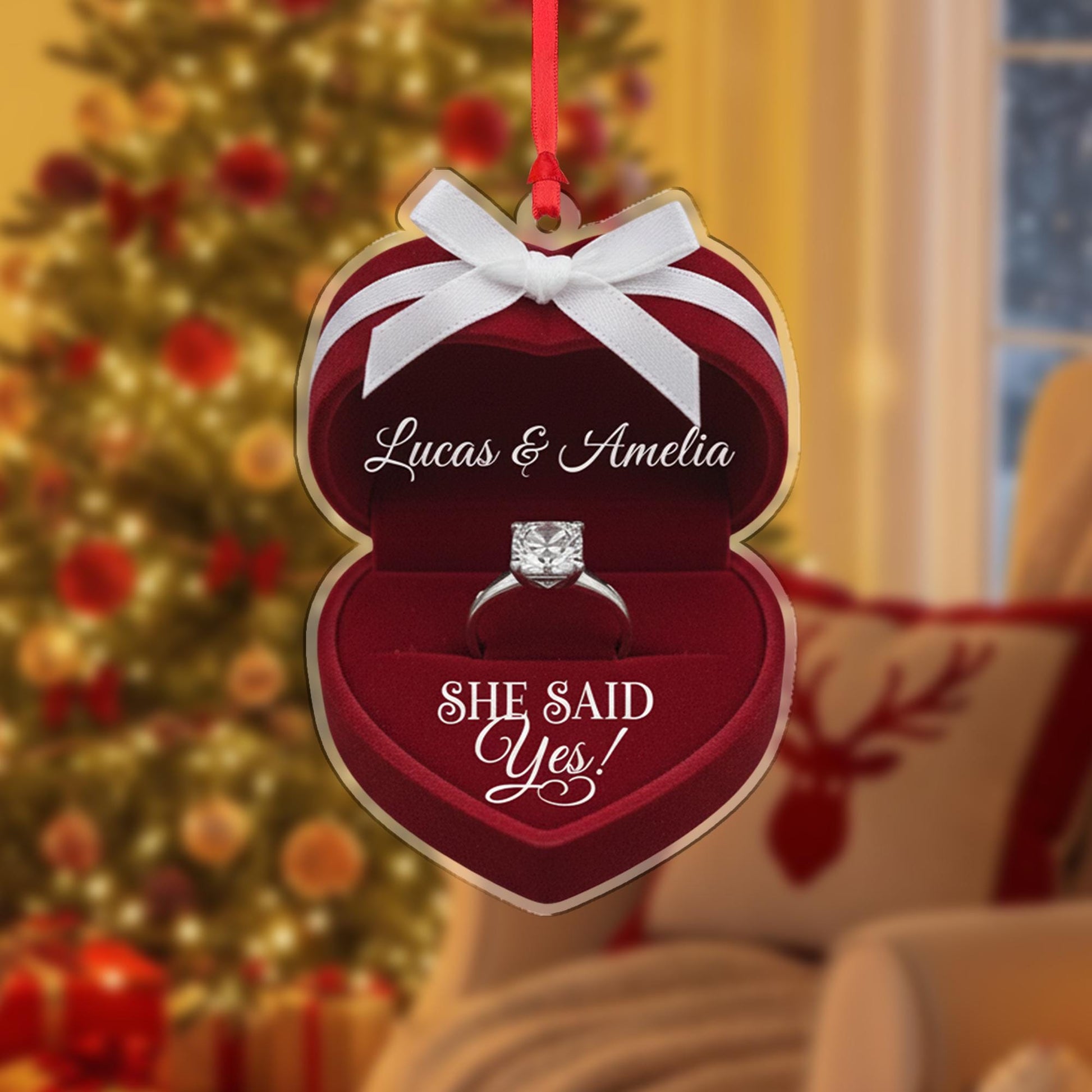 Engagement Ornament Ring Box Shape – Personalized Proposal Keepsake Decoration
