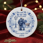 Personalized Ceramic Ornament – Anniversary Couple Design Vintage Blue Floral