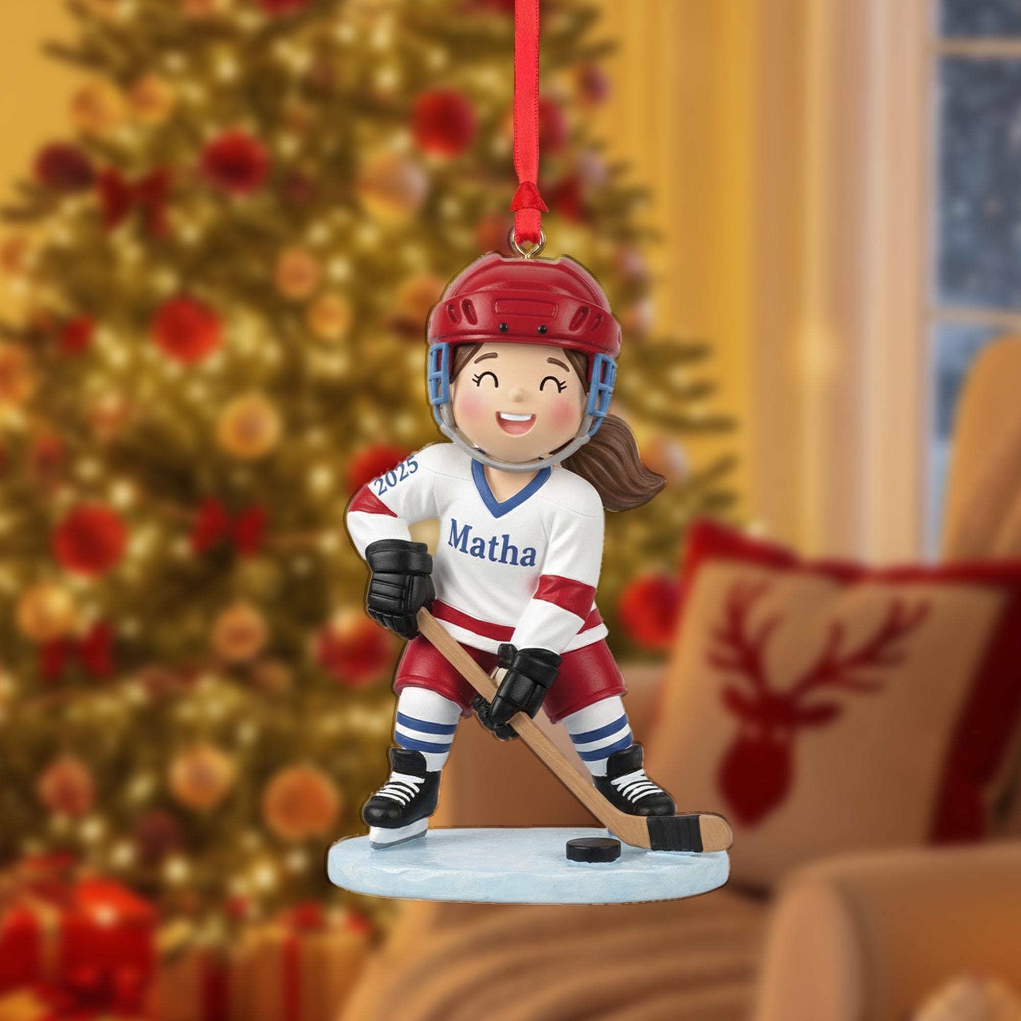 Custom Female Hockey Ornament – Christmas Decoration Gift for Young Athletes