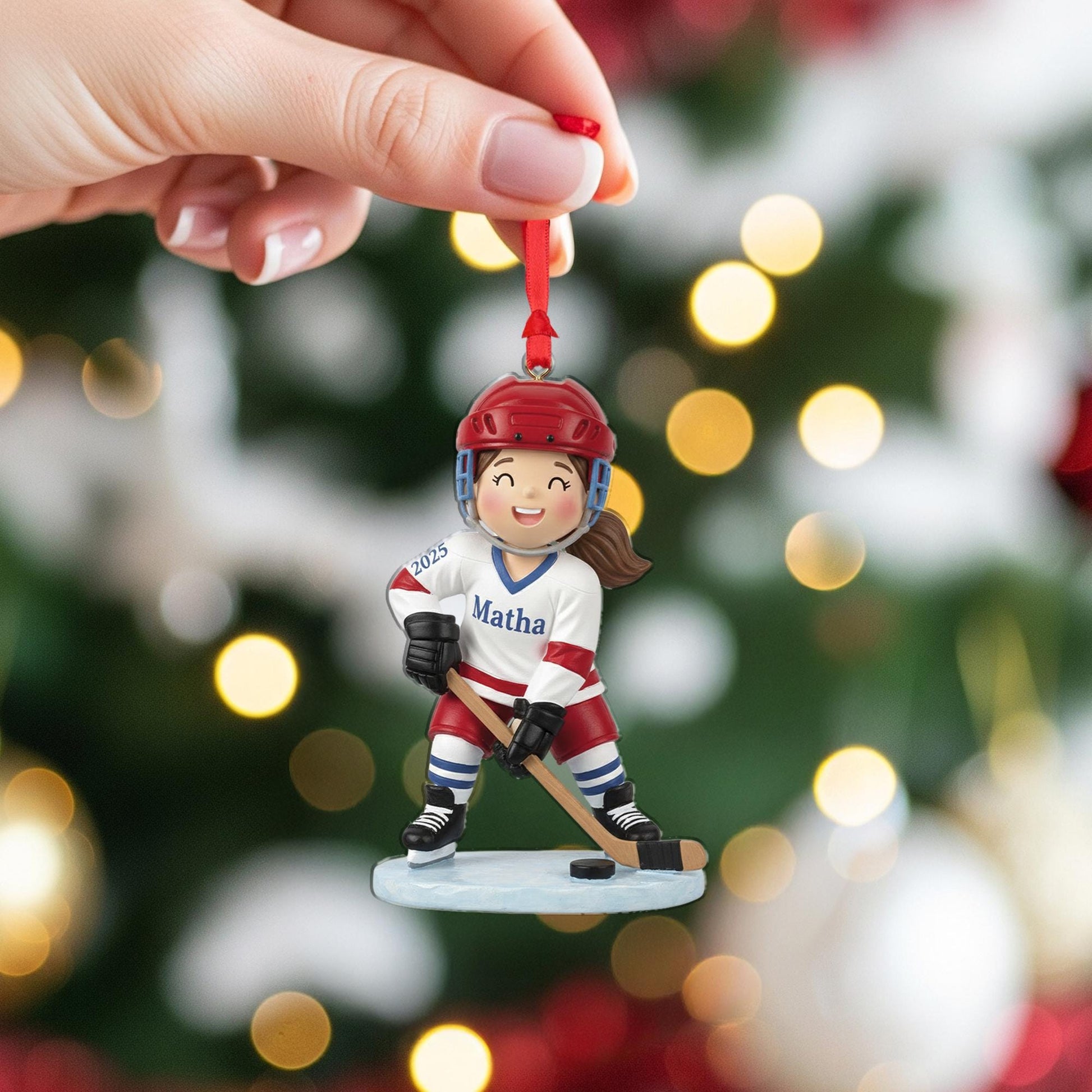 Custom Female Hockey Ornament – Christmas Decoration Gift for Young Athletes
