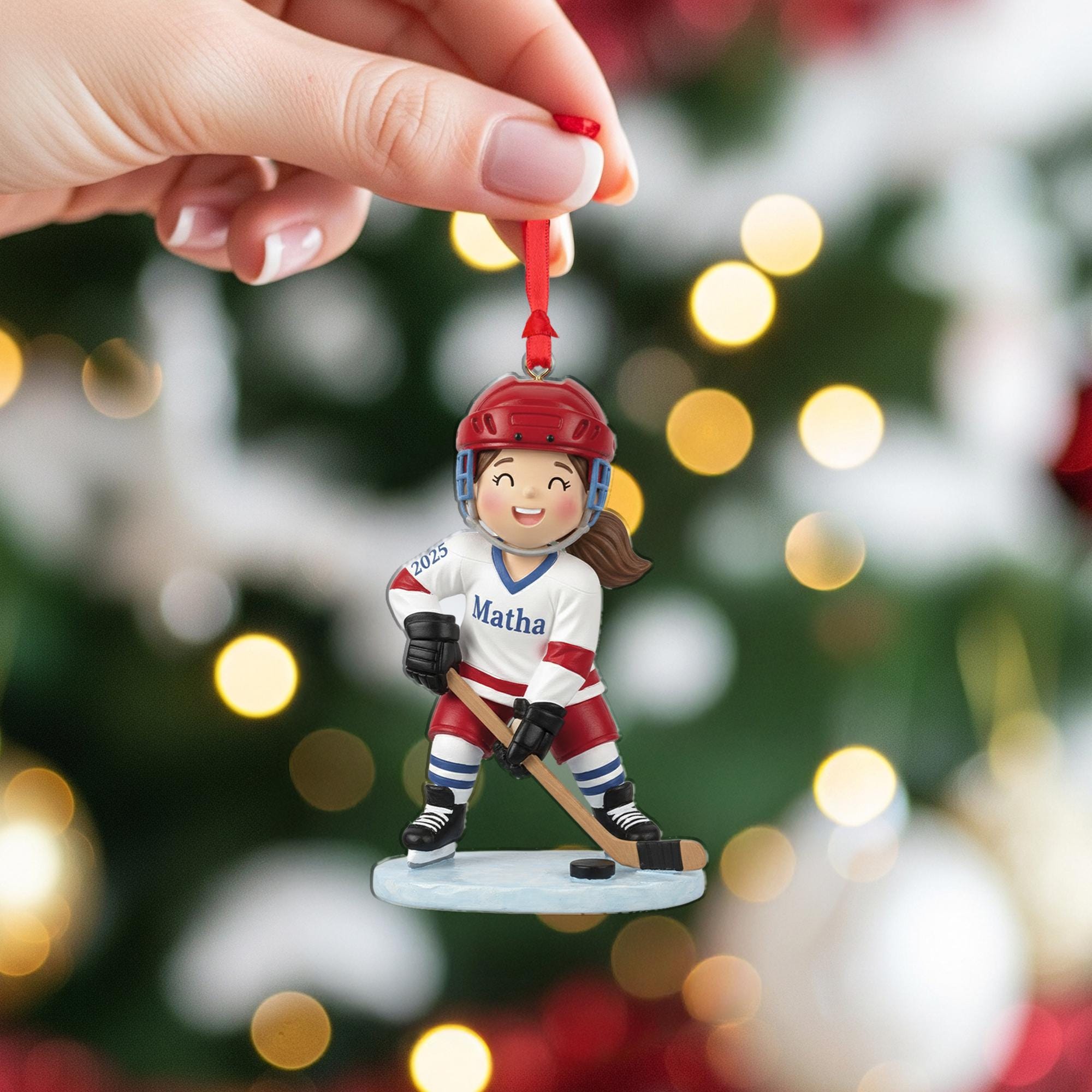 Custom Female Hockey Ornament – Christmas Decoration Gift for Young Athletes
