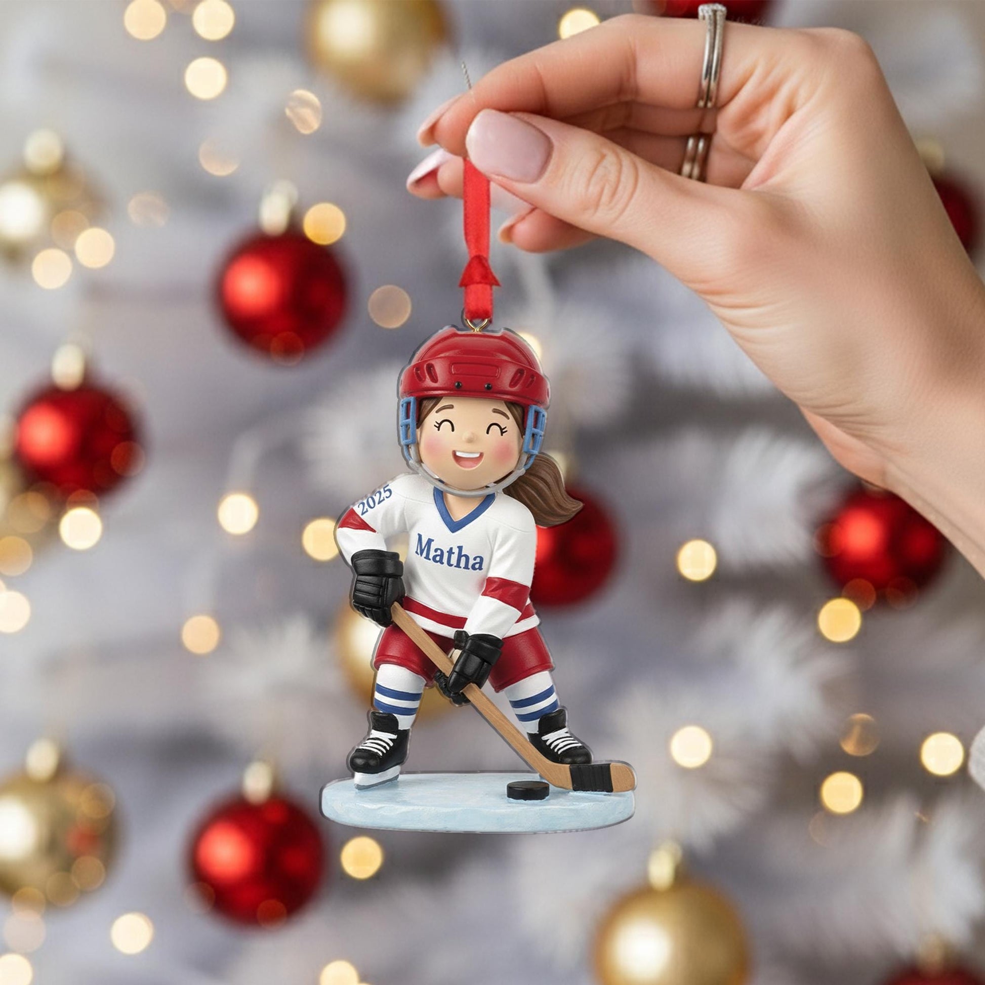 Custom Female Hockey Ornament – Christmas Decoration Gift for Young Athletes