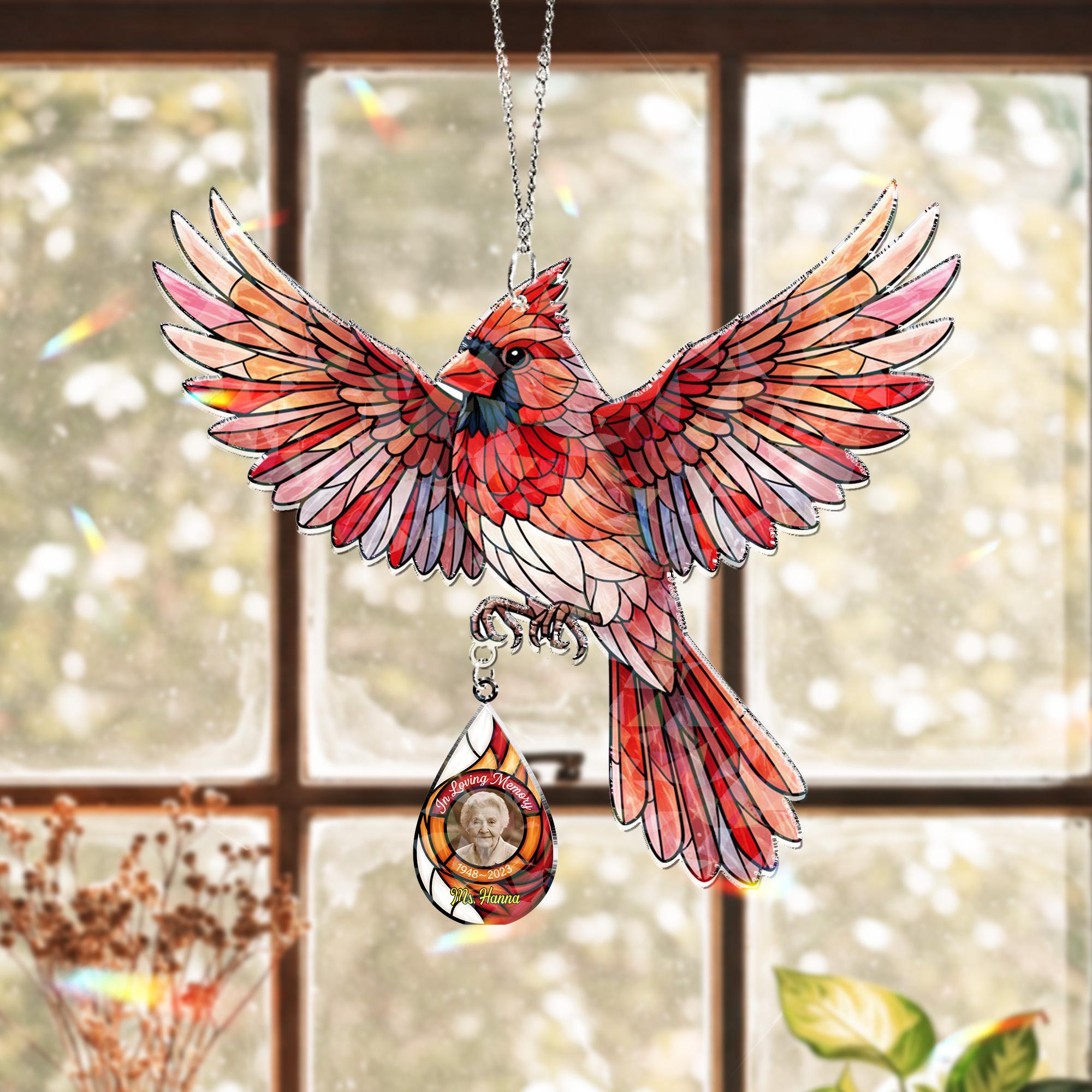 Personalized Photo Cardinal Suncatcher: Hologram Memorial, Window Hanging Decor