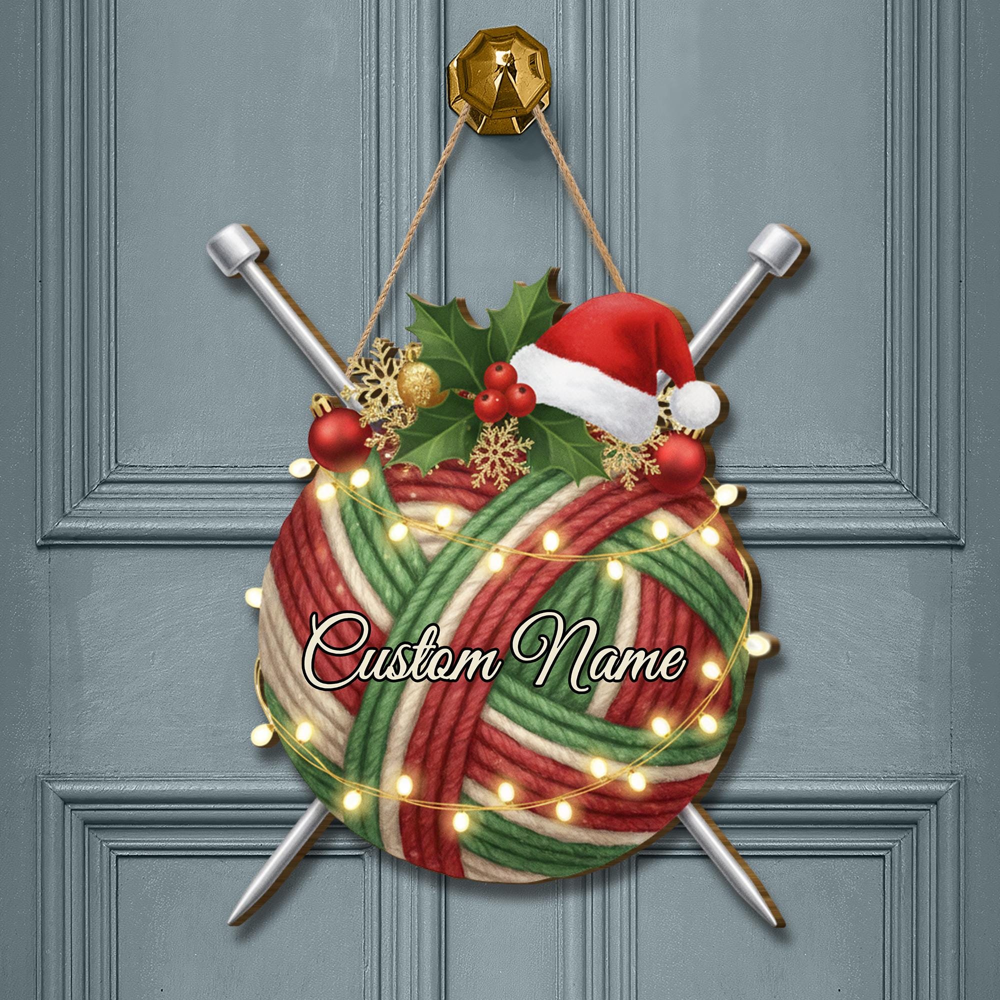 Knitting Lover Wood Sign – Personalized Yarn Door Wall Hanging Decor