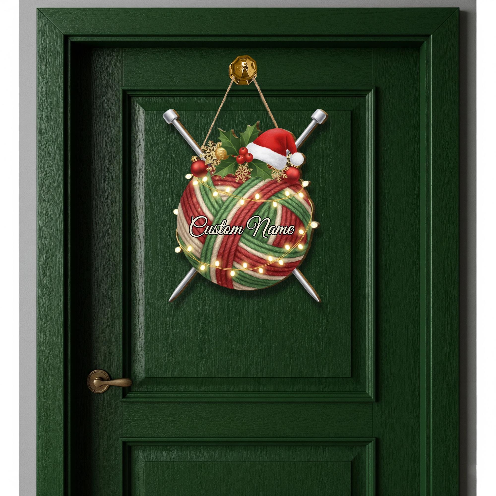 Knitting Lover Wood Sign – Personalized Yarn Door Wall Hanging Decor