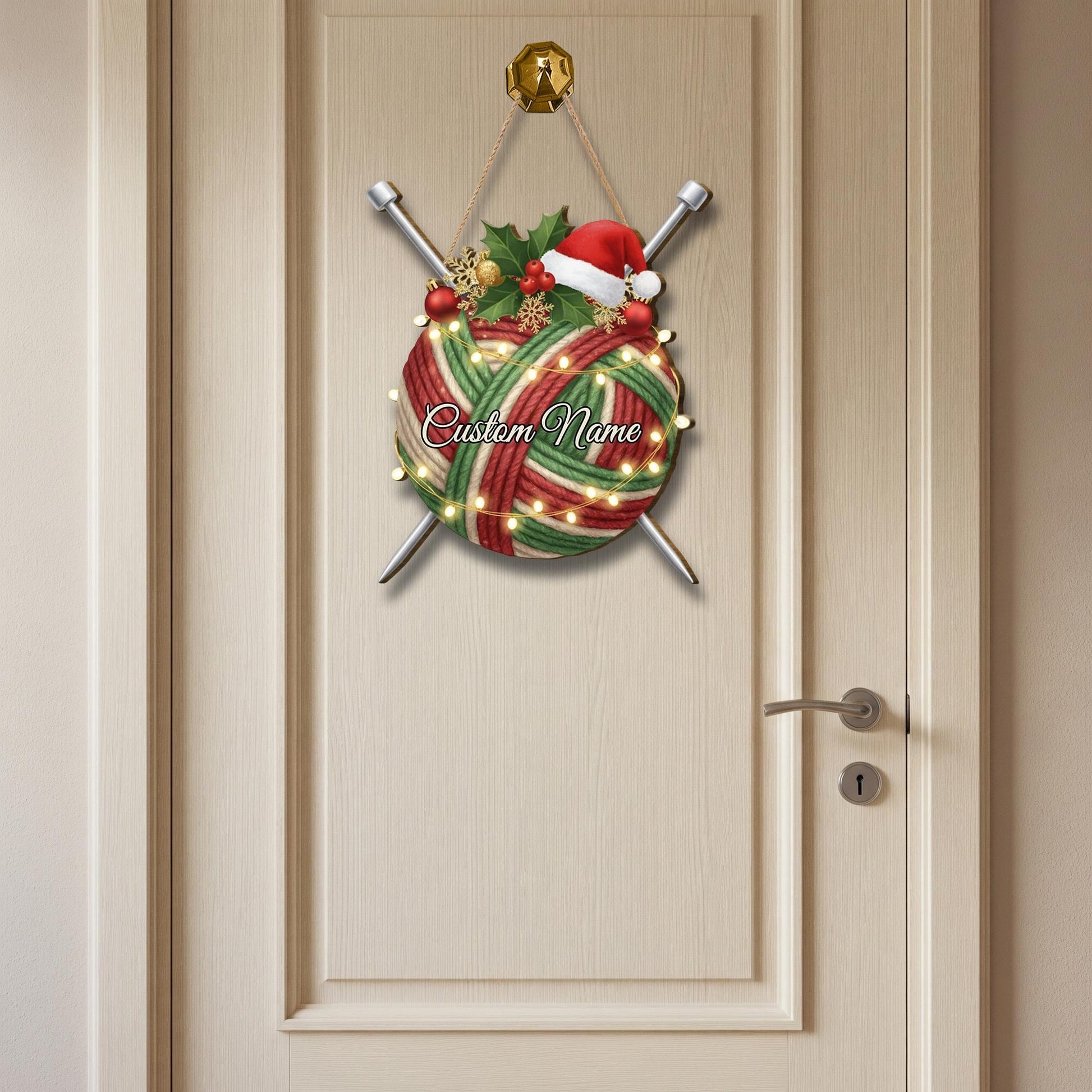 Knitting Lover Wood Sign – Personalized Yarn Door Wall Hanging Decor