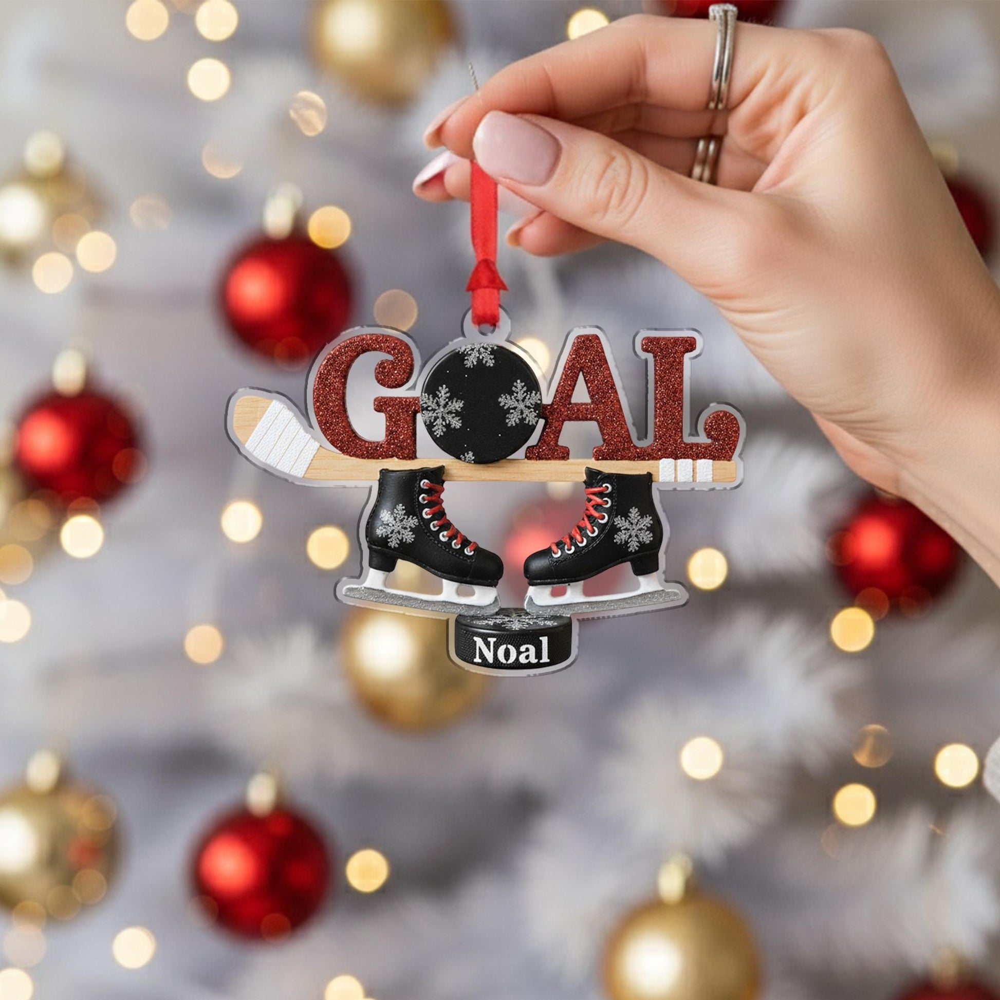 Personalized Hockey Ornament - Custom Name Goal Ice Skates Puck Player Keepsake