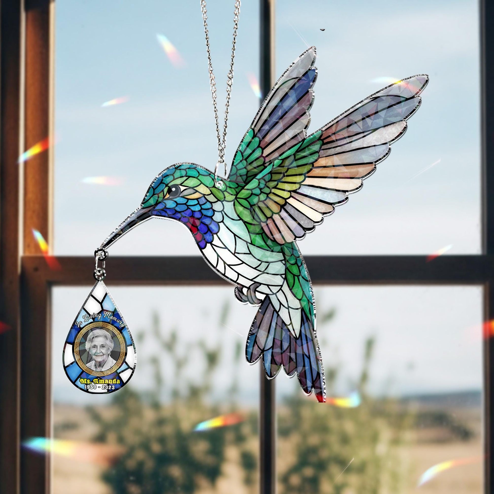 Personalized Photo Hummingbird Suncatcher: Hologram Memorial, Window Hanging Decor