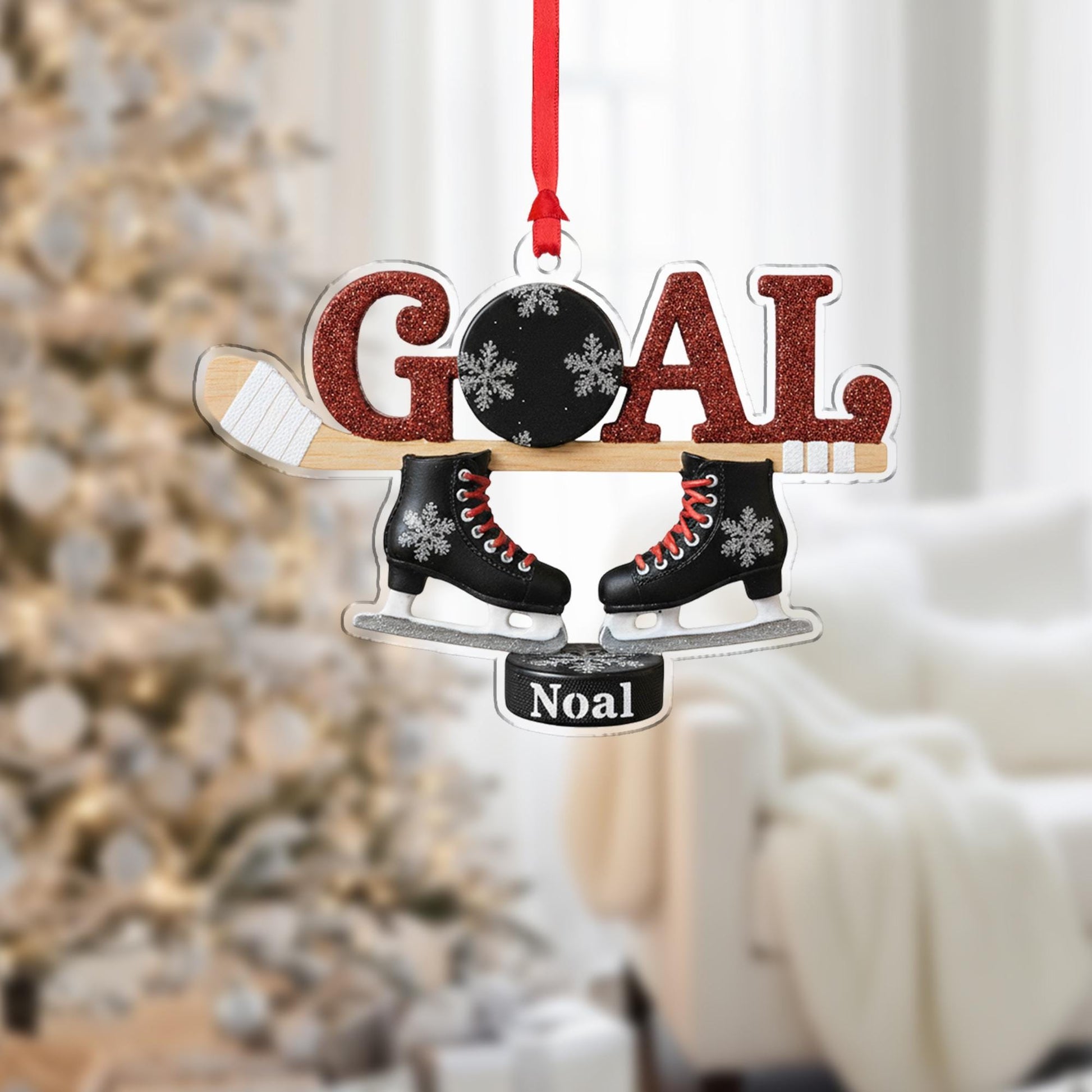 Personalized Hockey Ornament - Custom Name Goal Ice Skates Puck Player Keepsake
